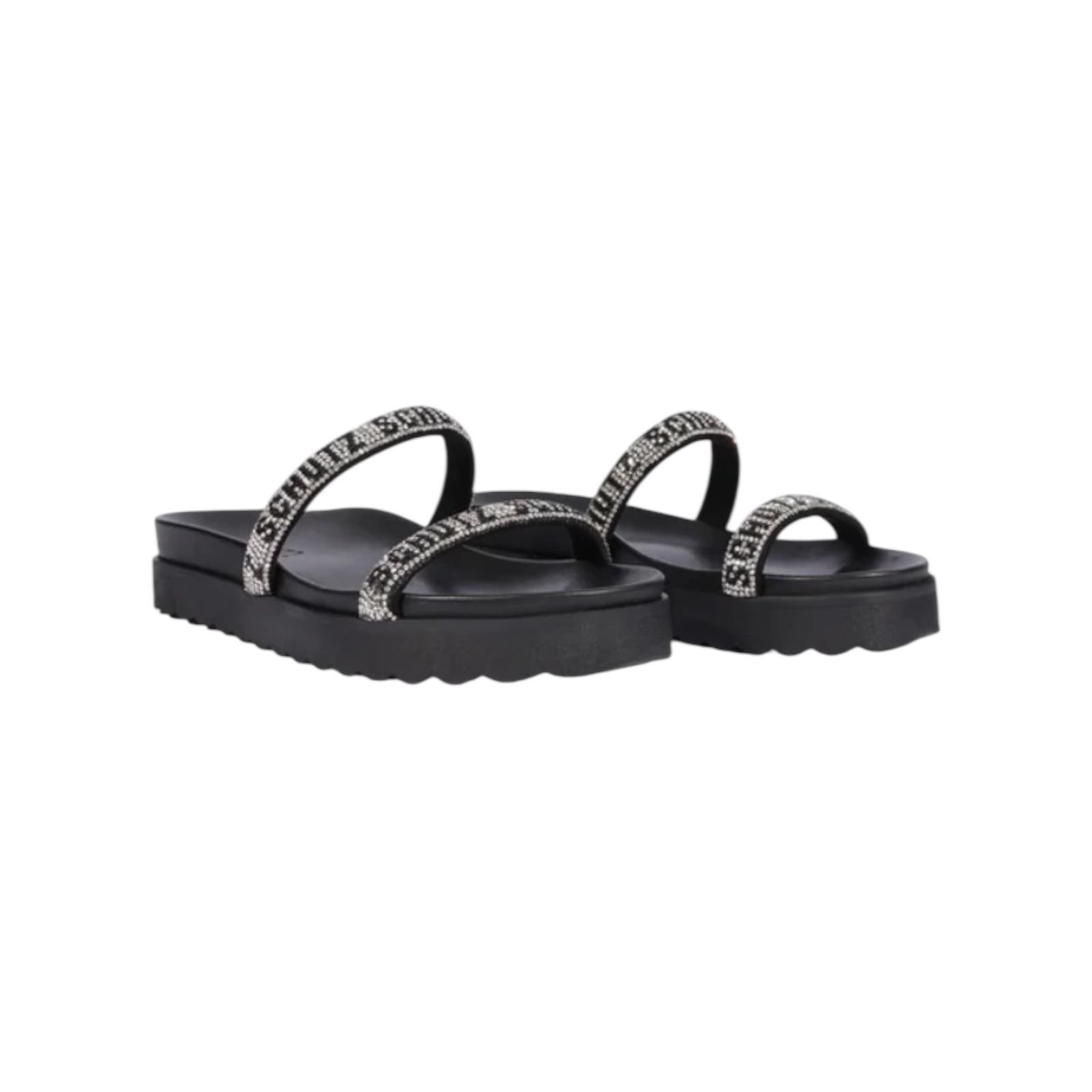 Sandalia Papete Feminina Schutz Tiras Strass Preto Preto 2