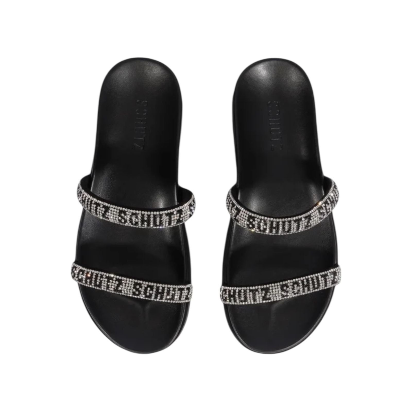 Sandalia Papete Feminina Schutz Tiras Strass Preto Preto 4