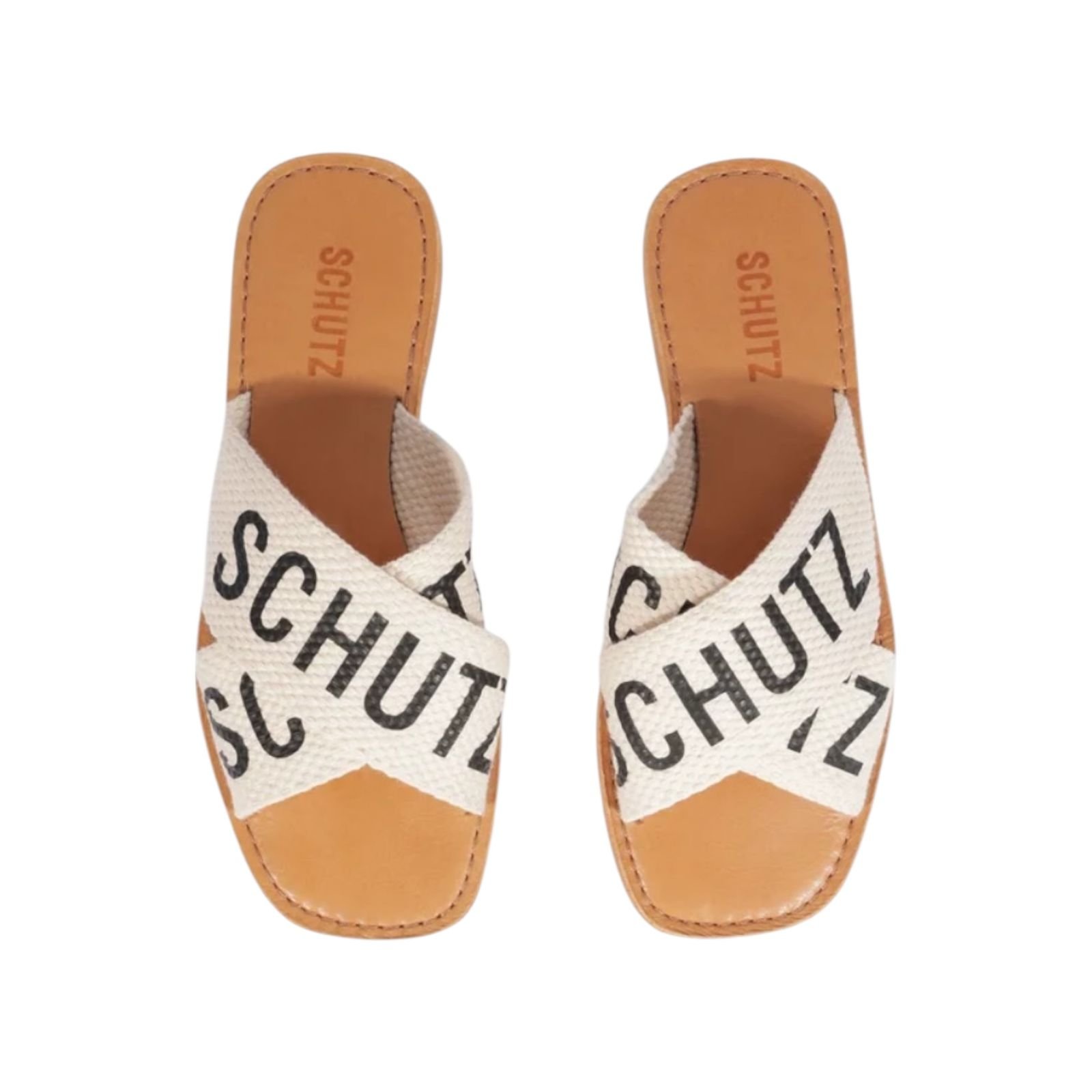 Sandalia Rasteira Feminina Schutz Logo De X Branco Branco 4