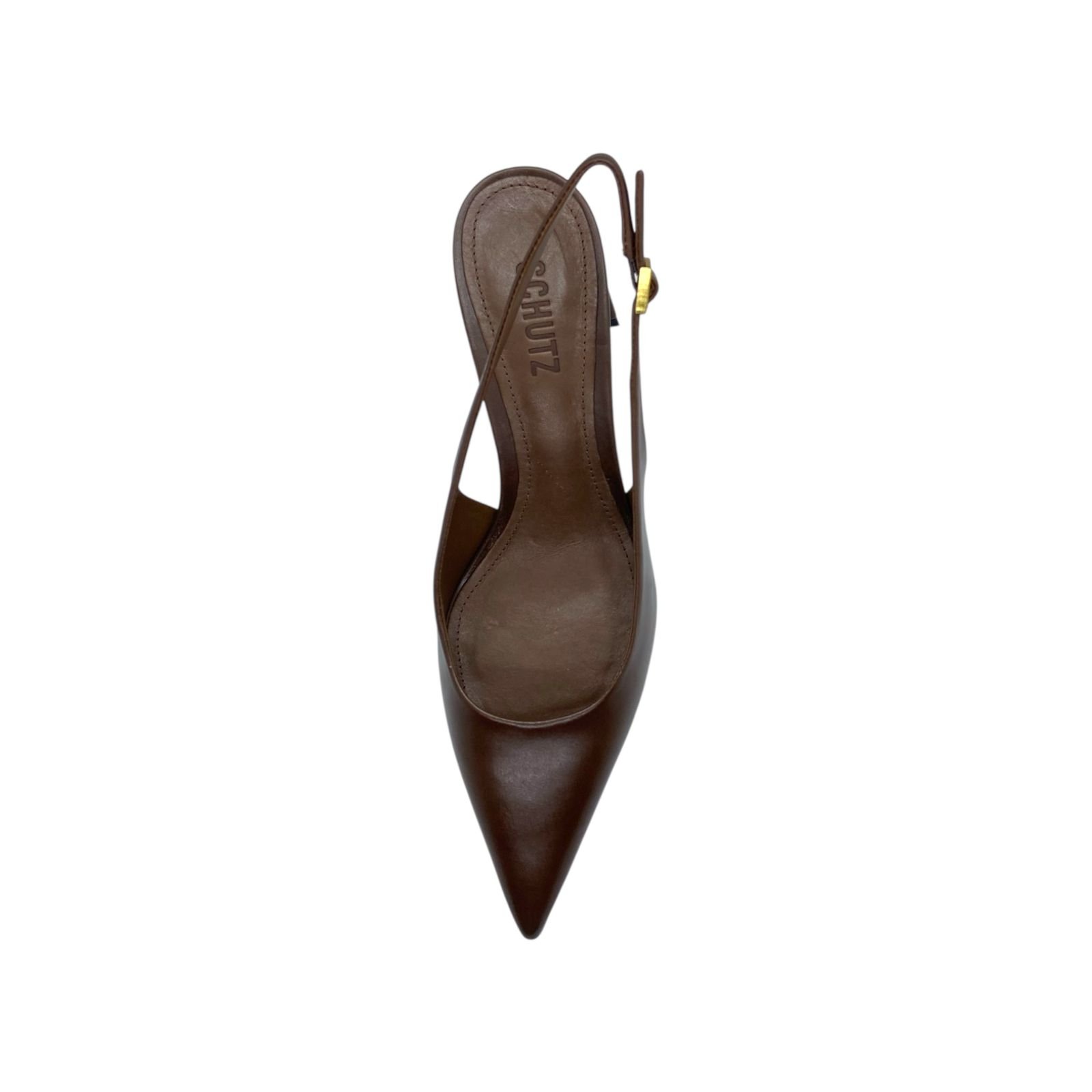 Scarpin Feminino Schutz Couro Slingback Salto Médio Bloco Marrom Marrom 4