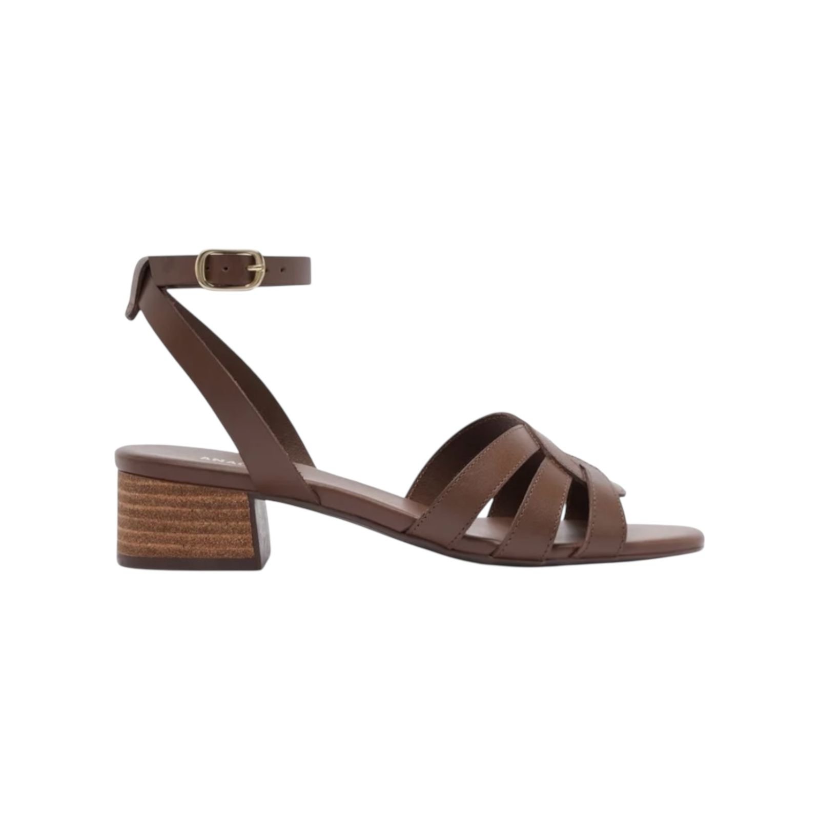 Sandália Feminina Anacapri Salto Medio Bloco Couro Marrom