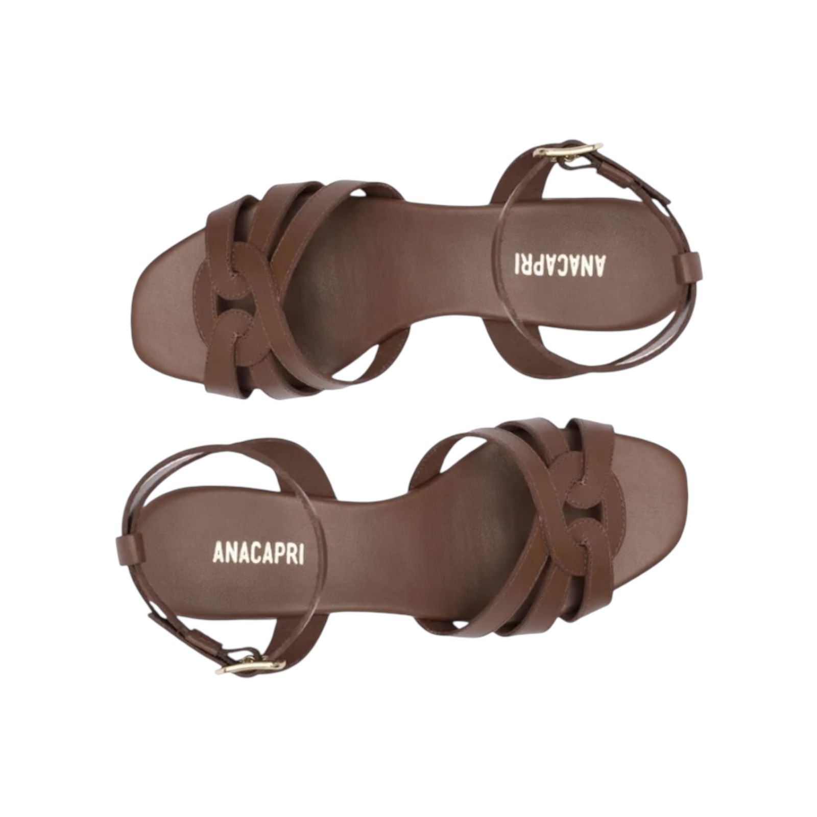 Sandália Feminina Anacapri Salto Medio Bloco Couro Marrom Marrom 3