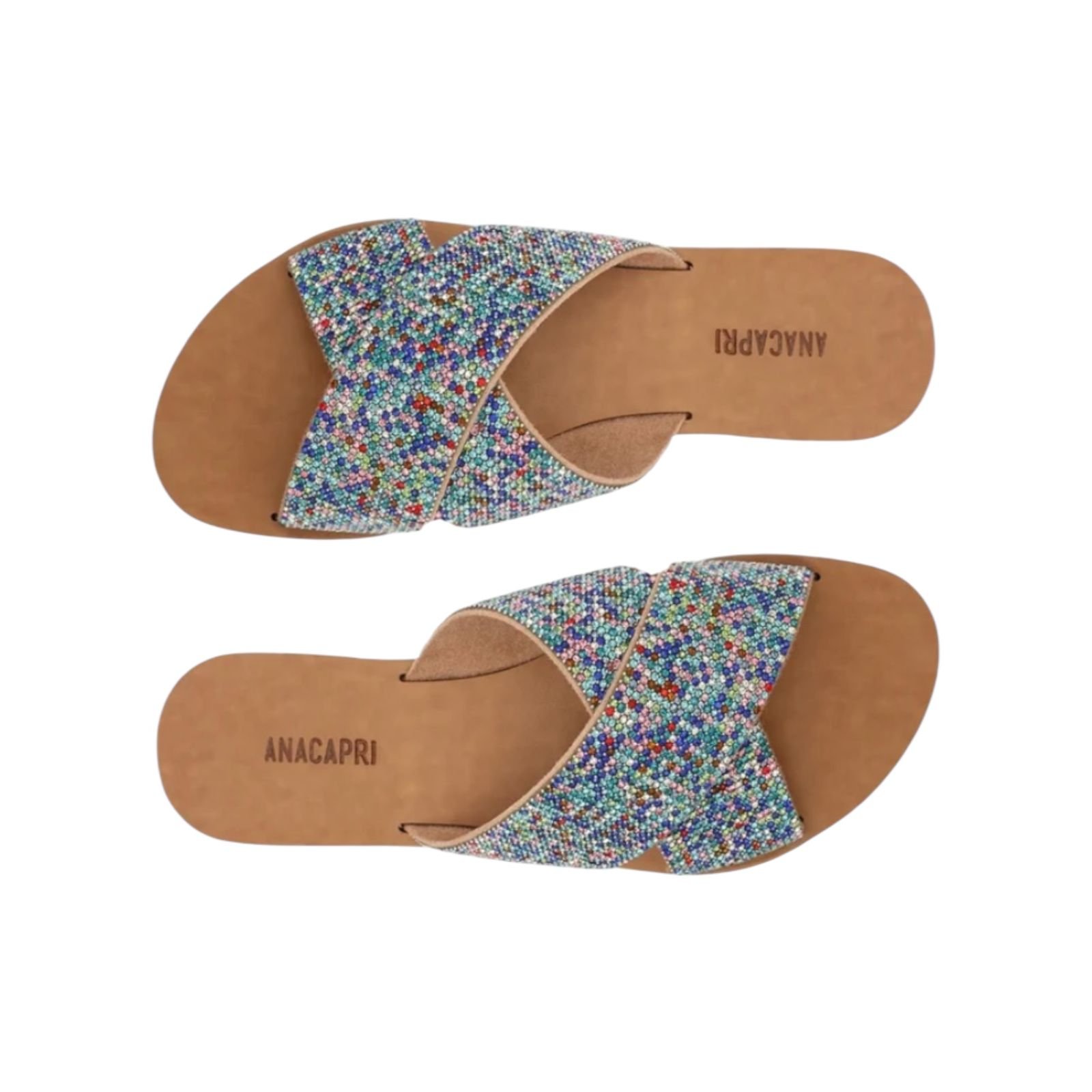 Sandalia Rasteira Camurca Brilhosa Multicolor Anacapri Feminino Azul Multicores 3