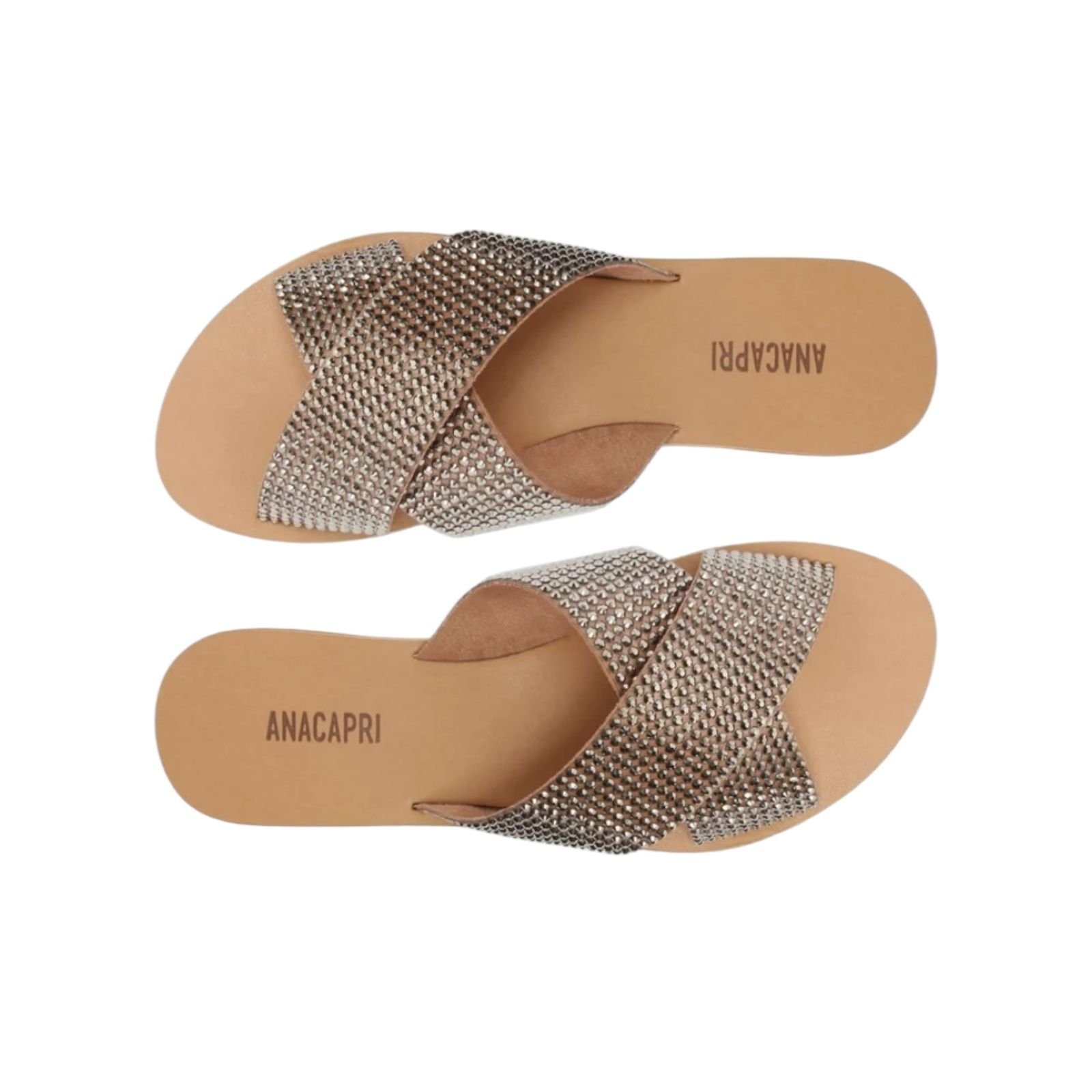 Sandalia Rasteira Tiras Cruzadas Brilho Anacapri Feminino Nude Nude 6