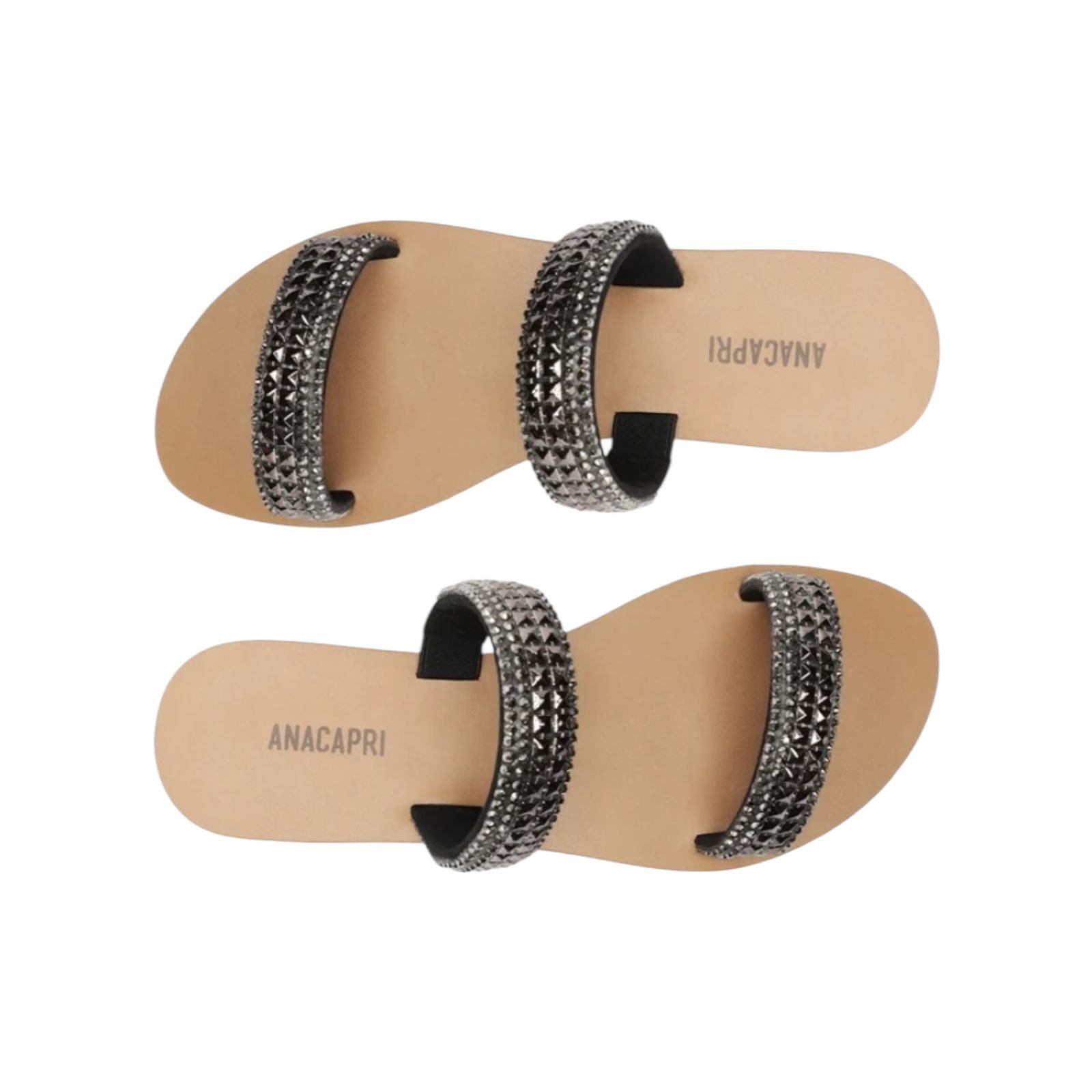 Sandalia Rasteira Duas Tiras Brilho Anacapri Feminino Preto Preto 4