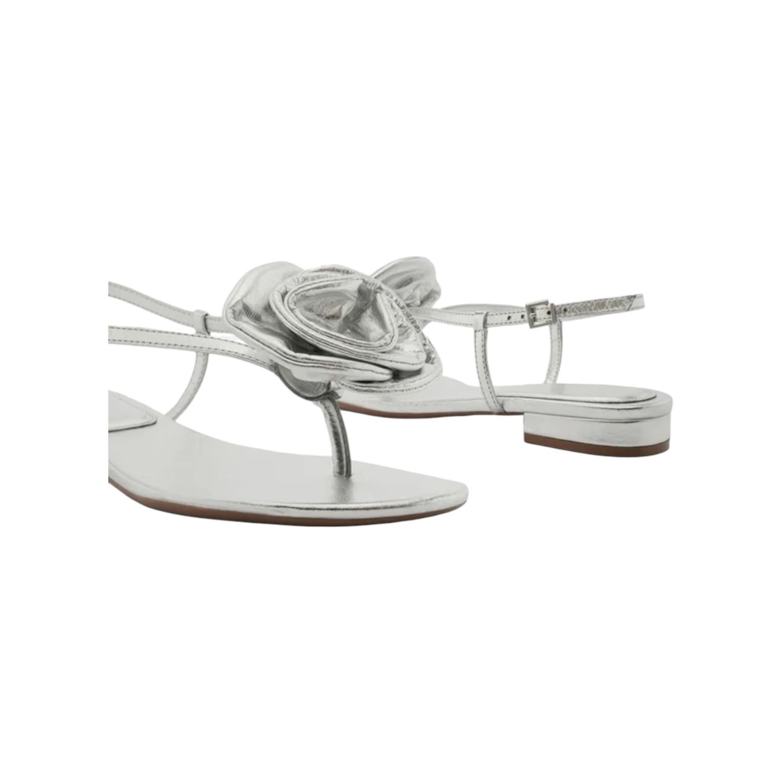 Sandália Salto Baixo Slim Flor Arezzo Feminino Prata Prata 4