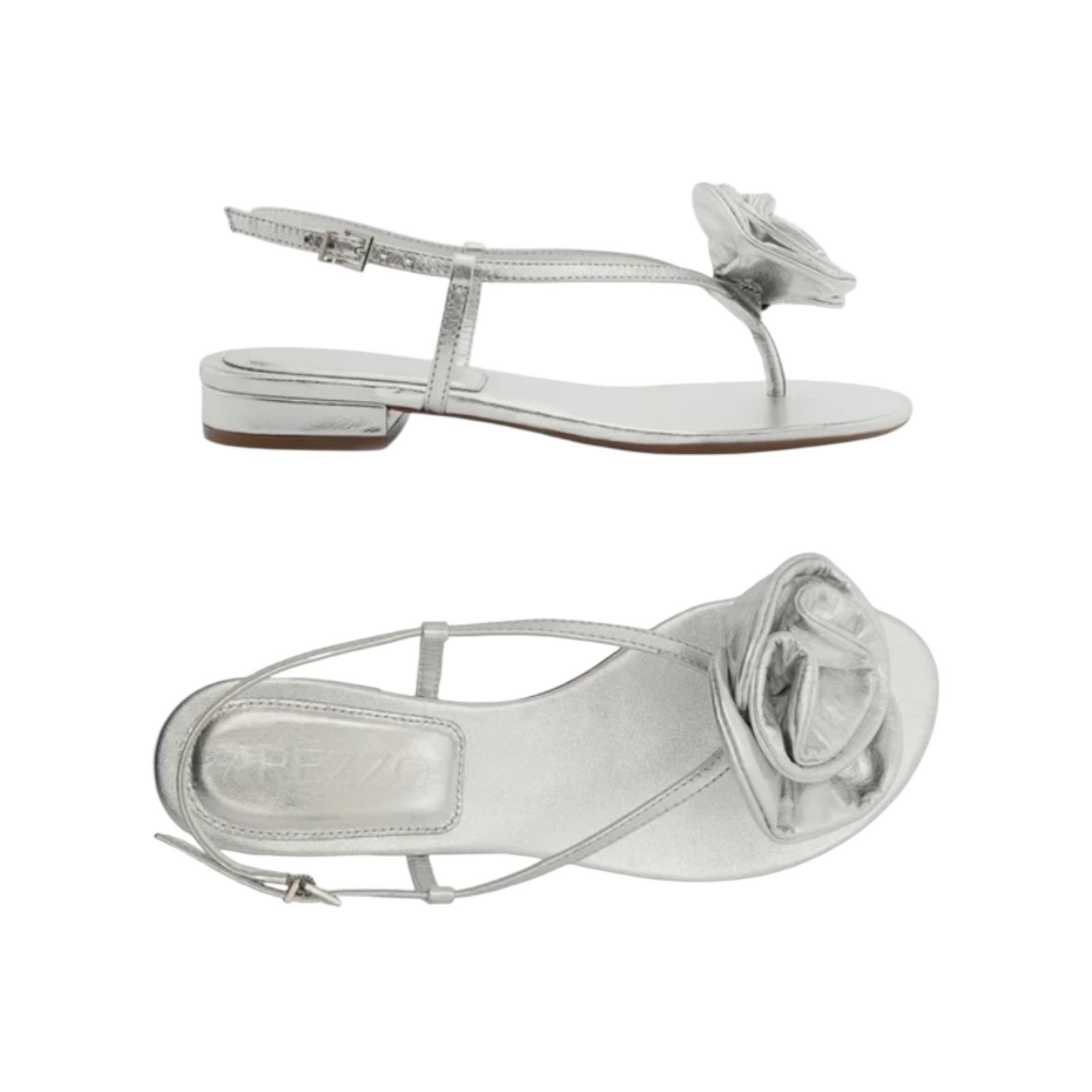 Sandália Salto Baixo Slim Flor Arezzo Feminino Prata Prata 5