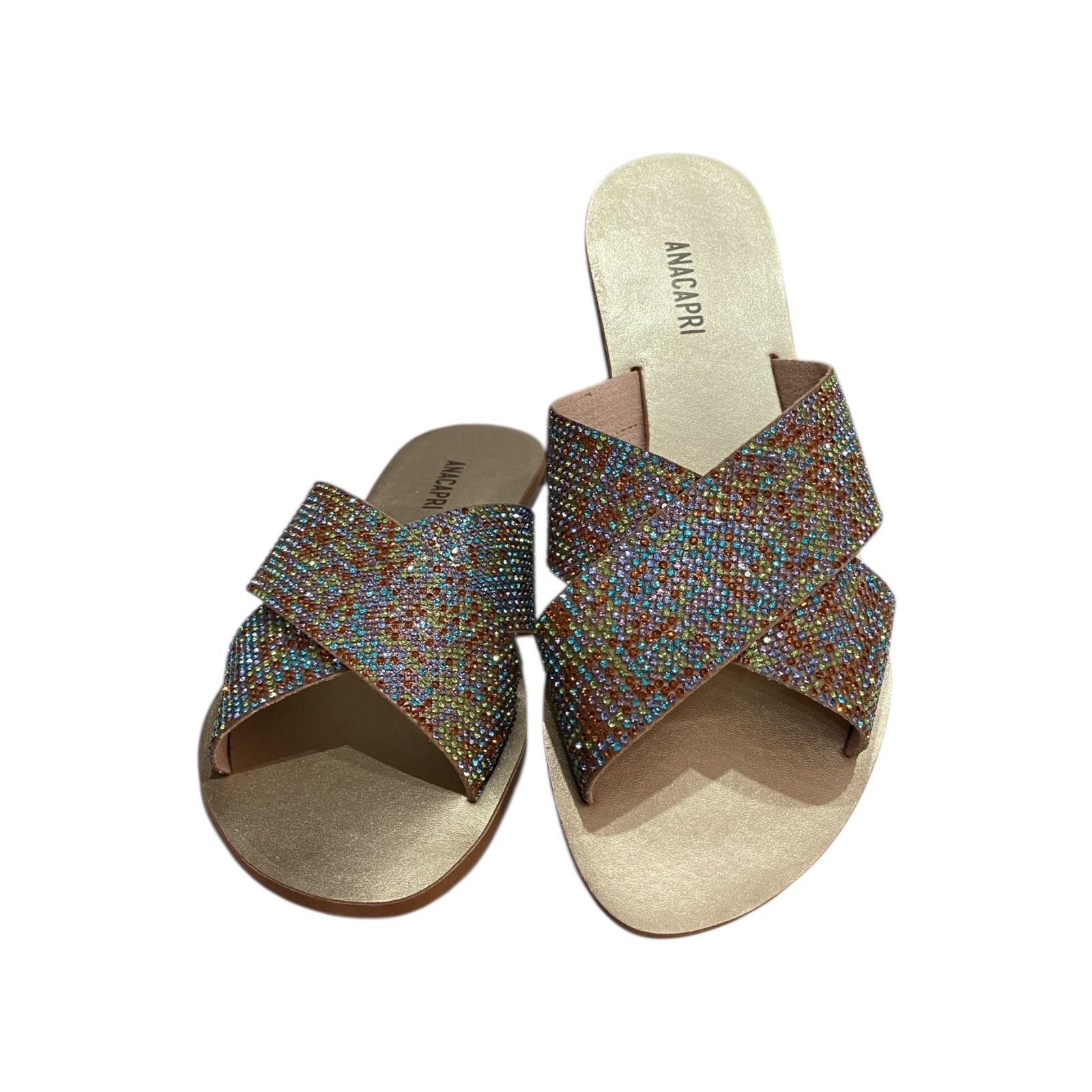 Sandalia Rasteira Camurca Brilhosa Multicolor Anacapri Feminino Verde Multicores 5