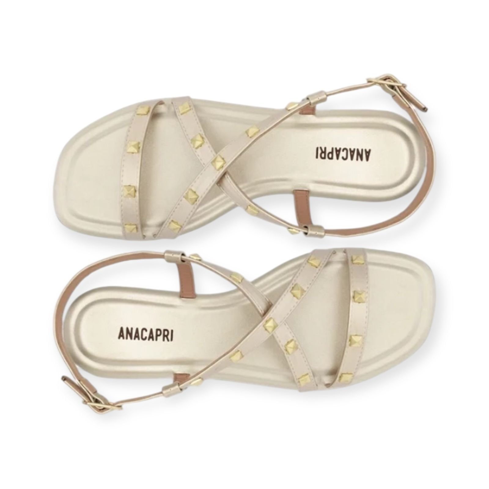 Sandália Rasteira Feminina Anacapri Tiras Cruzadas Tachas Dourada Dourado 4