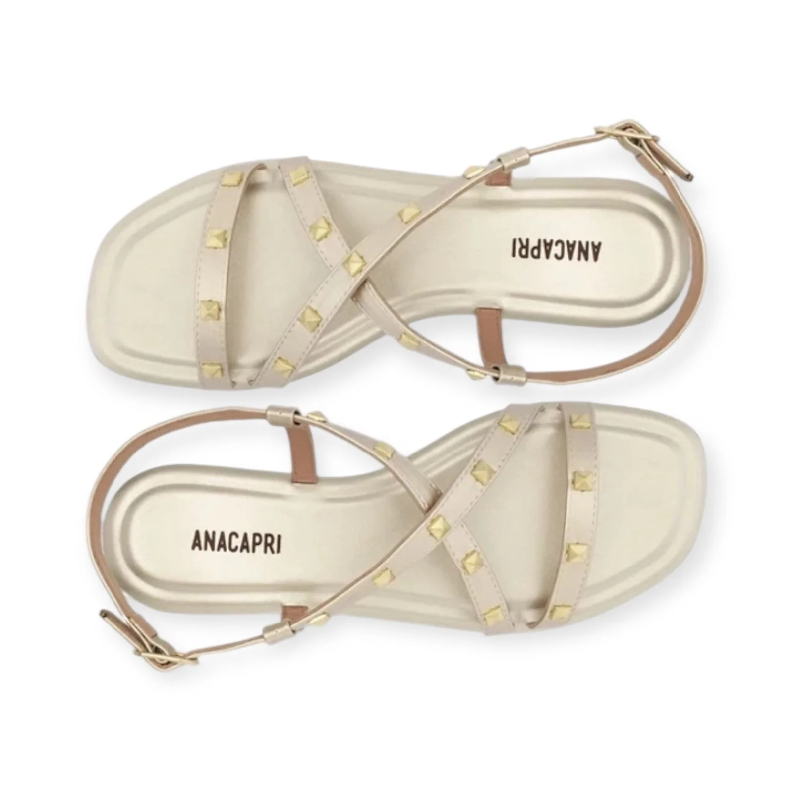Sandália Rasteira Feminina Anacapri Tiras Cruzadas Tachas Dourada Dourado 4