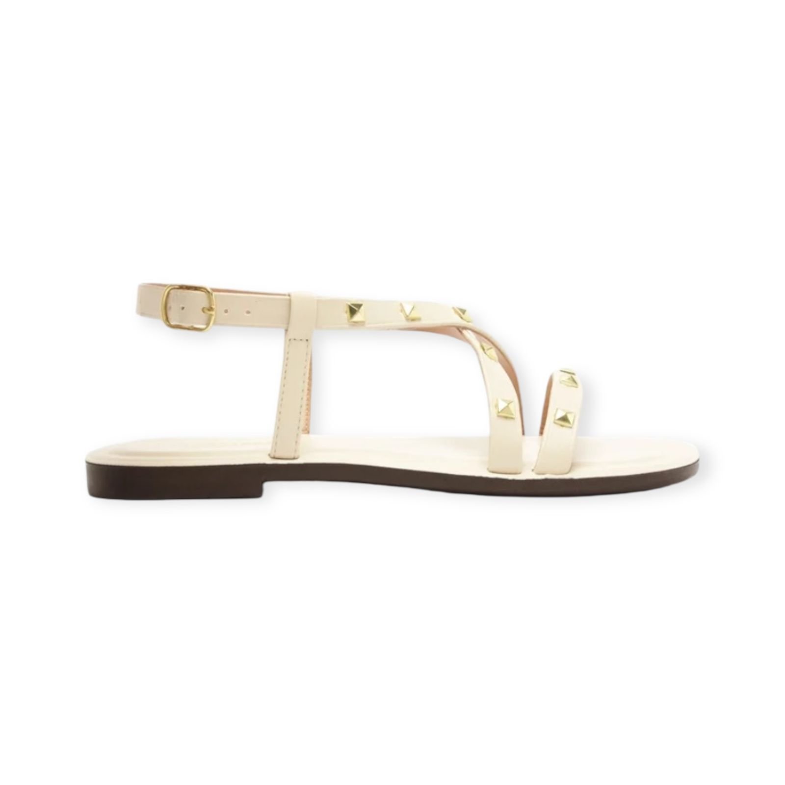 Sandália Rasteira Feminina Anacapri Tiras Cruzadas Tachas Creme