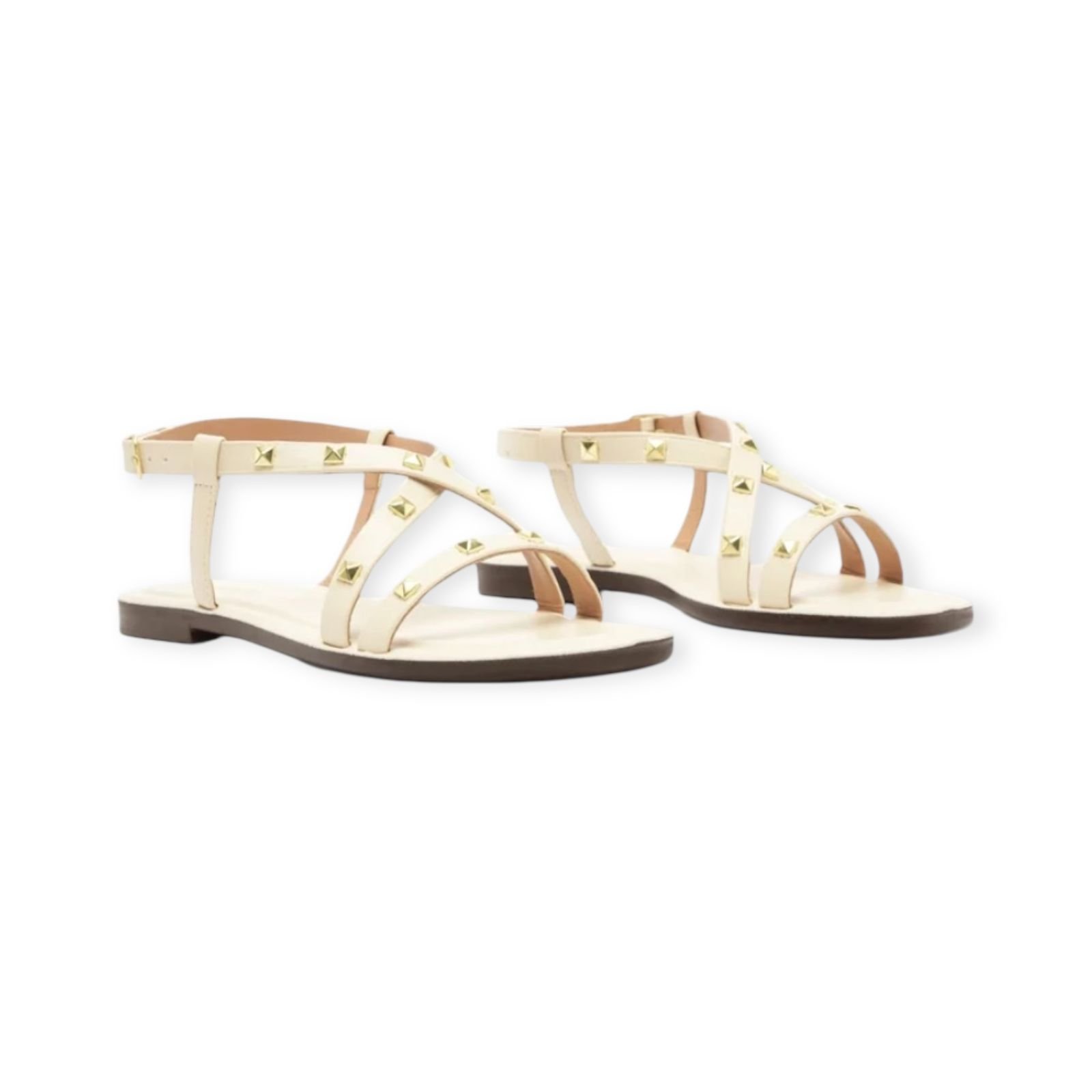 Sandália Rasteira Feminina Anacapri Tiras Cruzadas Tachas Creme Creme 2