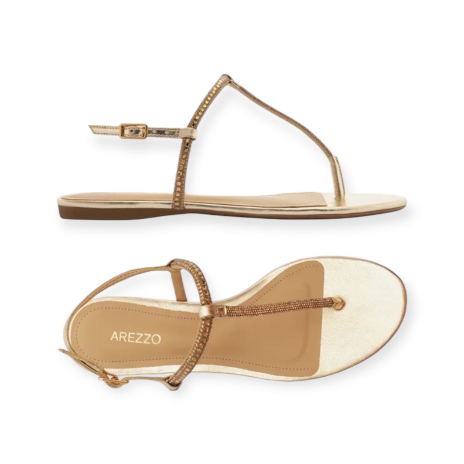 Sandália Rasteira Feminina Arezzo Strass Slim Dourado Dourado 3