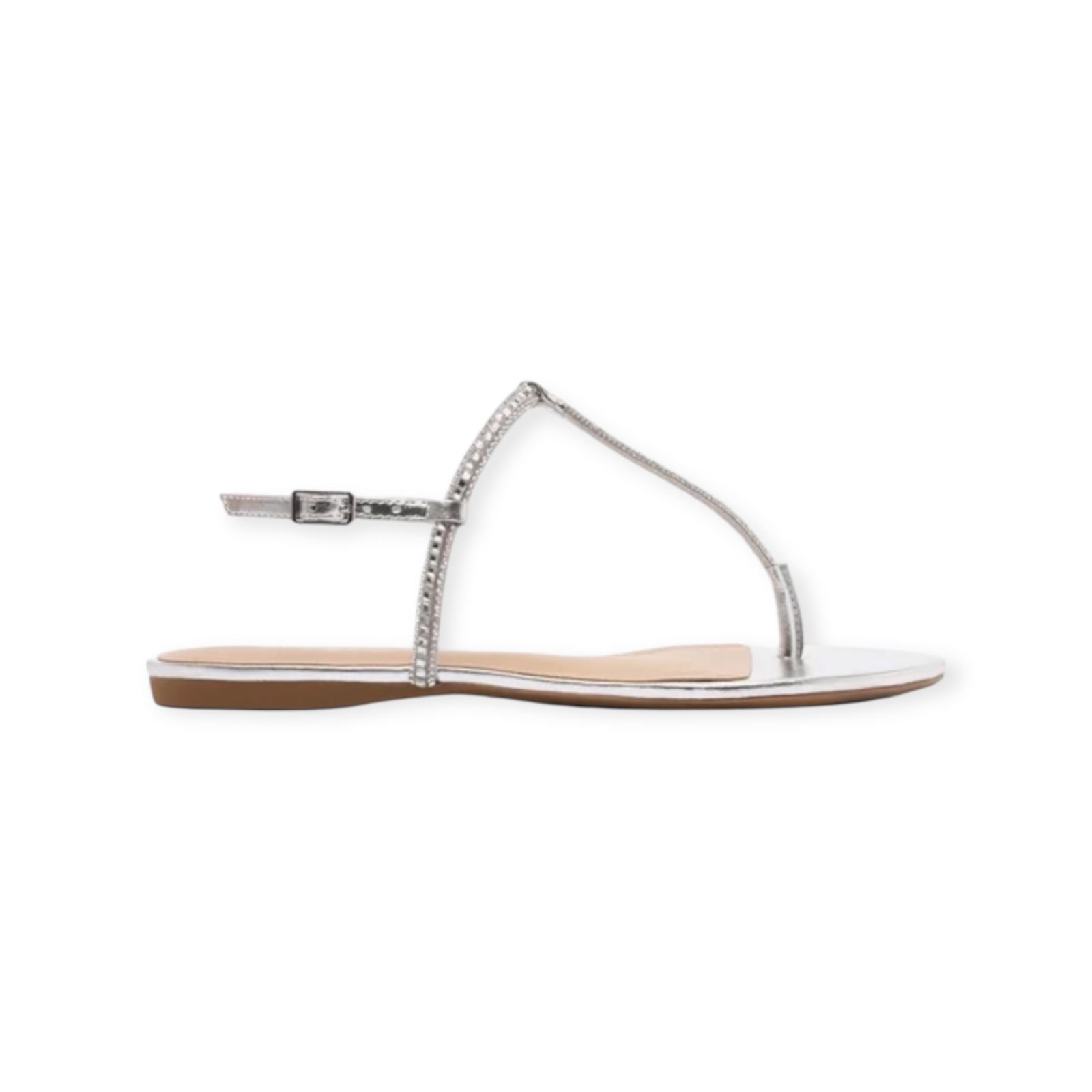 Sandália Rasteira Feminina Arezzo Strass Slim Prata