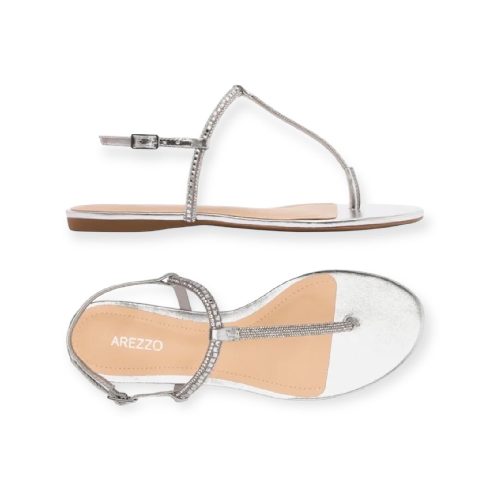 Sandália Rasteira Feminina Arezzo Strass Slim Prata Prata 3