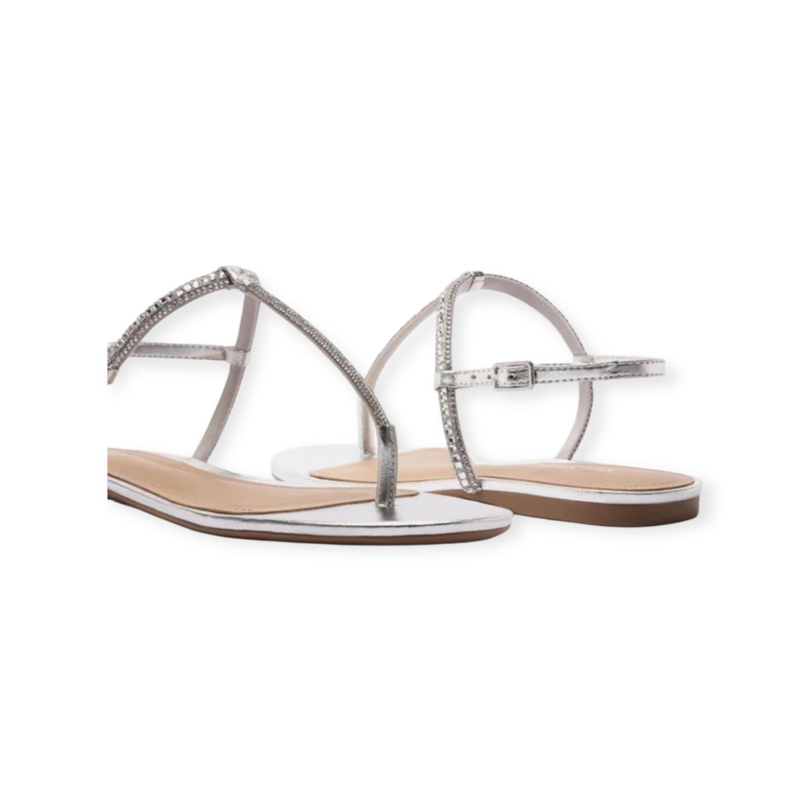 Sandália Rasteira Feminina Arezzo Strass Slim Prata Prata 4
