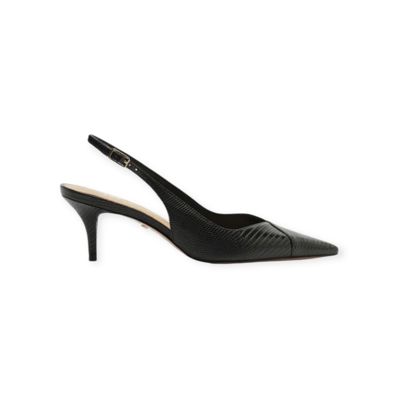 Scarpin Feminino Arezzo Lizard Kitten Slingback Salto Medio Preto