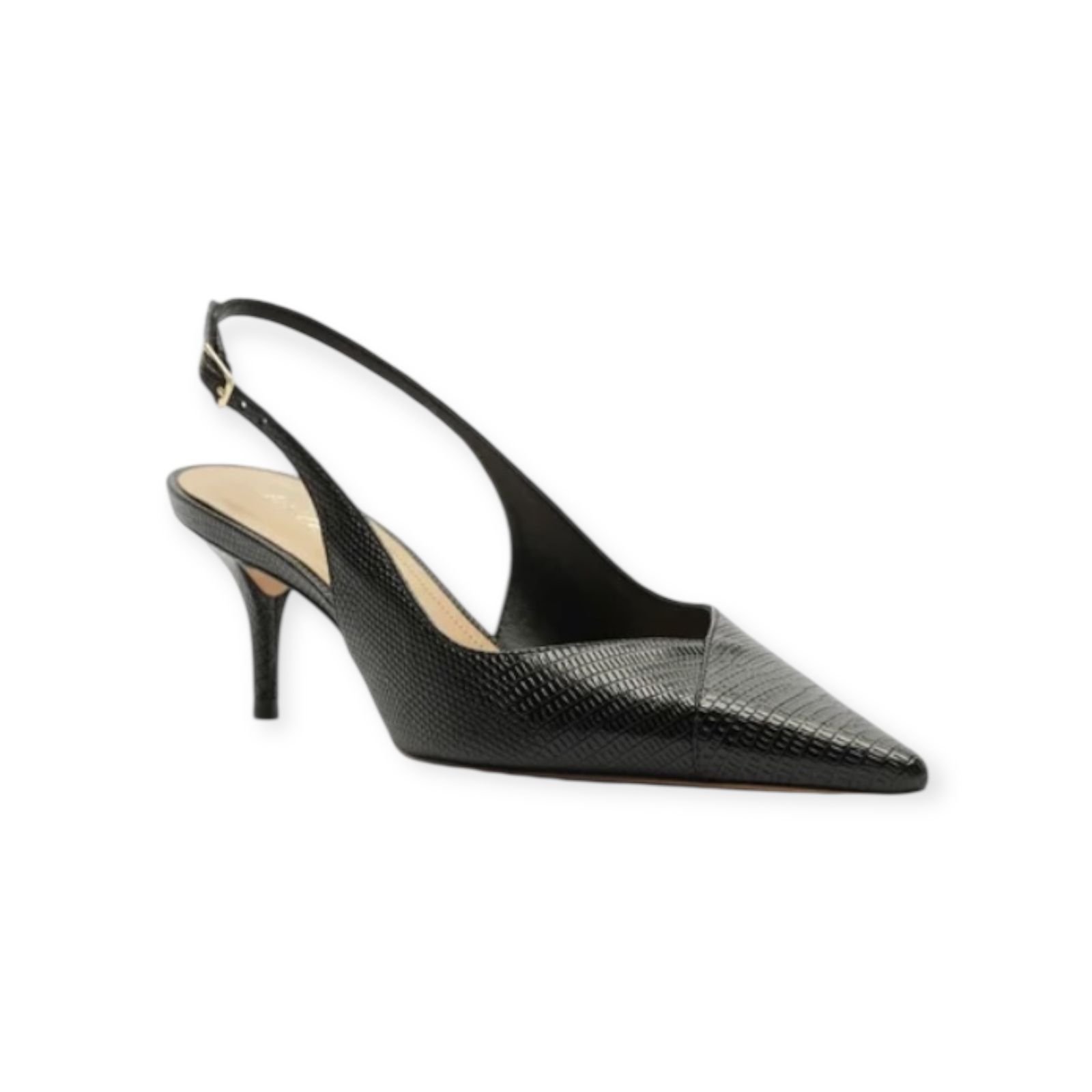 Scarpin Feminino Arezzo Lizard Kitten Slingback Salto Medio Preto Preto 2