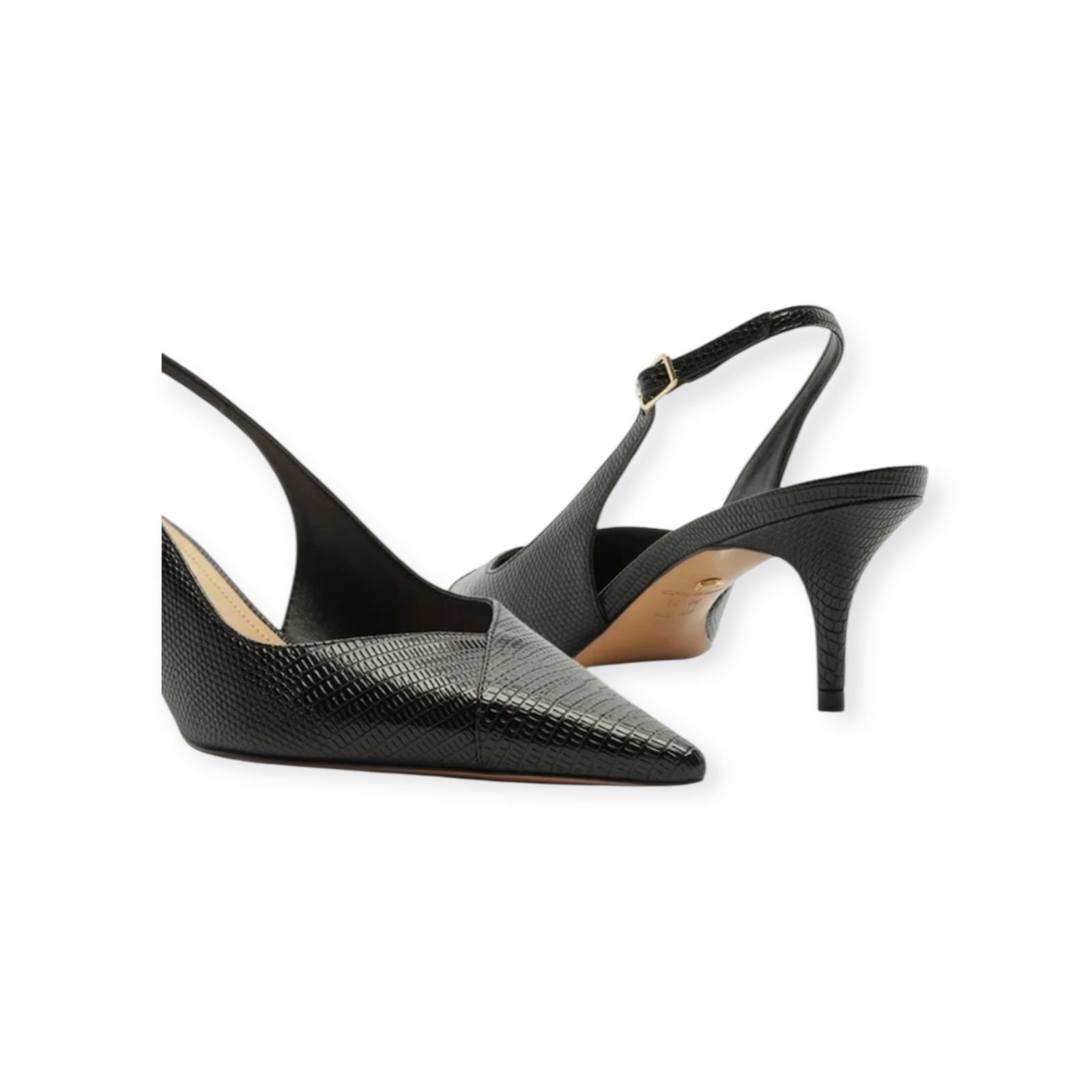 Scarpin Feminino Arezzo Lizard Kitten Slingback Salto Medio Preto Preto 4