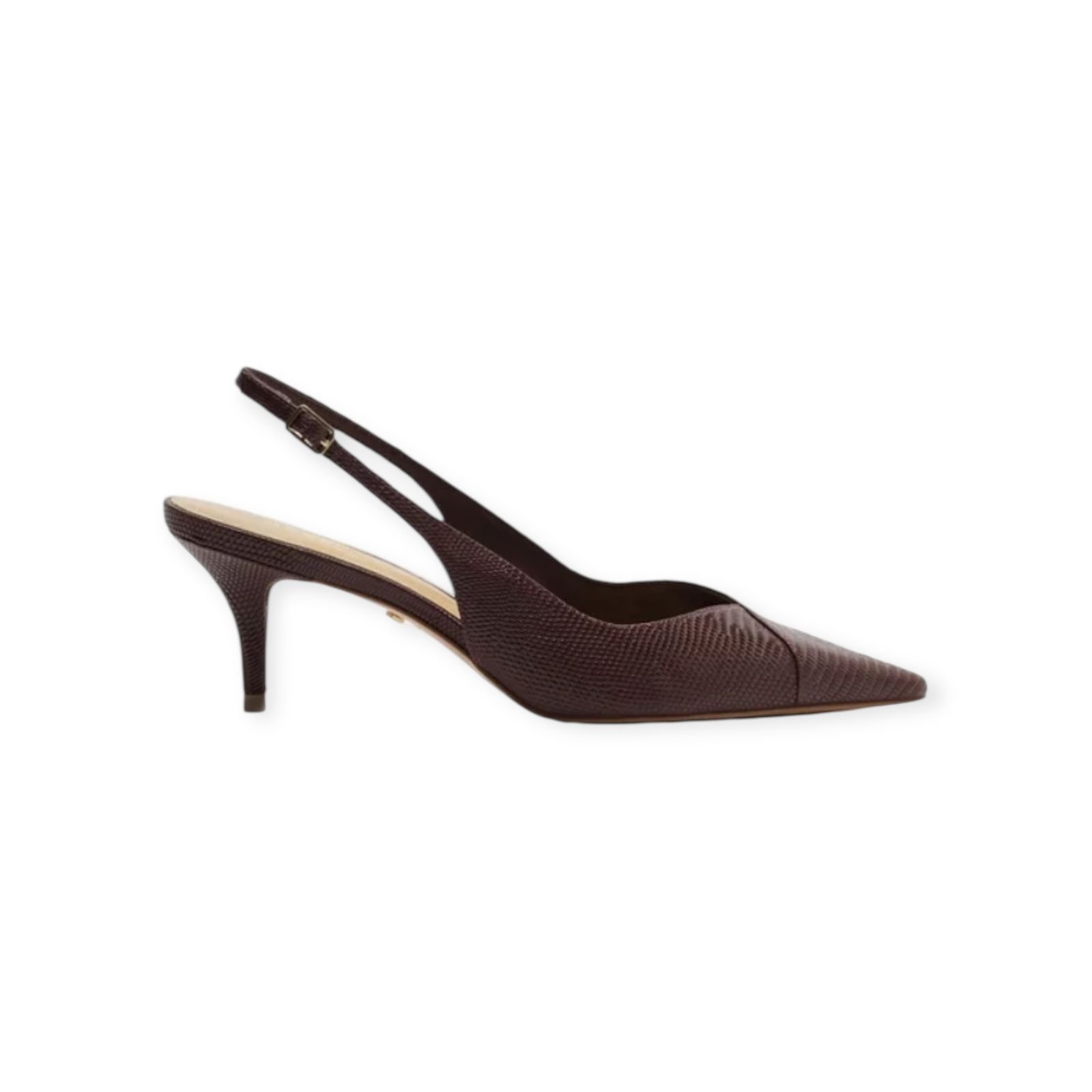 Scarpin Feminino Arezzo Lizard Kitten Slingback Salto Medio Vinho