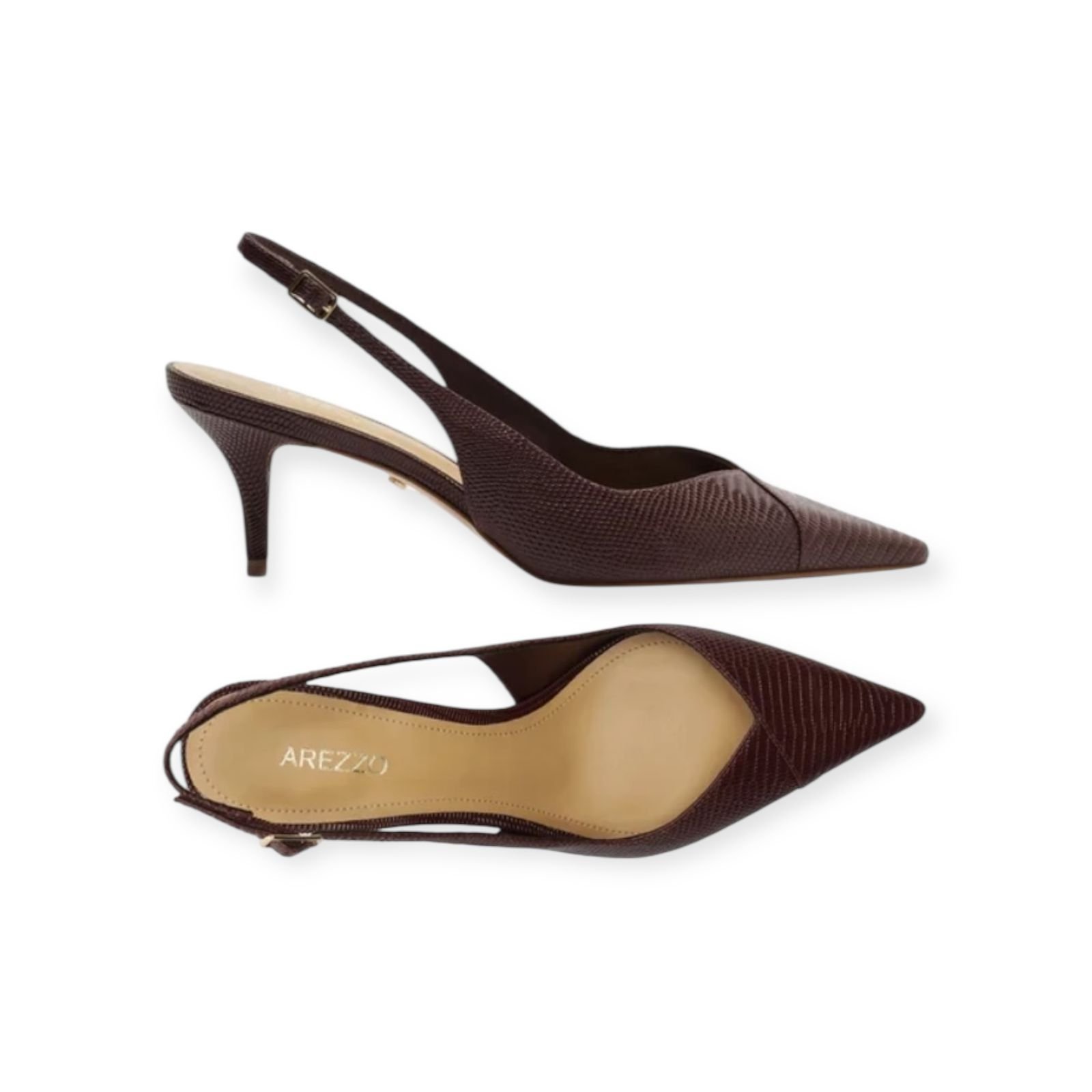 Scarpin Feminino Arezzo Lizard Kitten Slingback Salto Medio Vinho Vinho 3