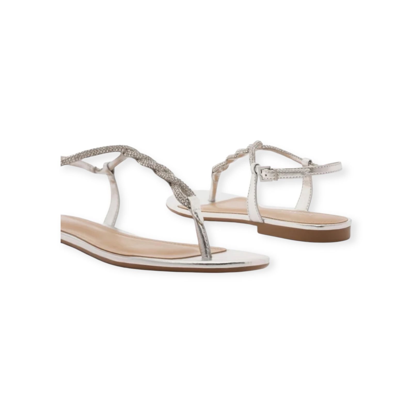 Sandália Rasteira Feminina Arezzo Slim Pedraria Strass Prata Prata 3