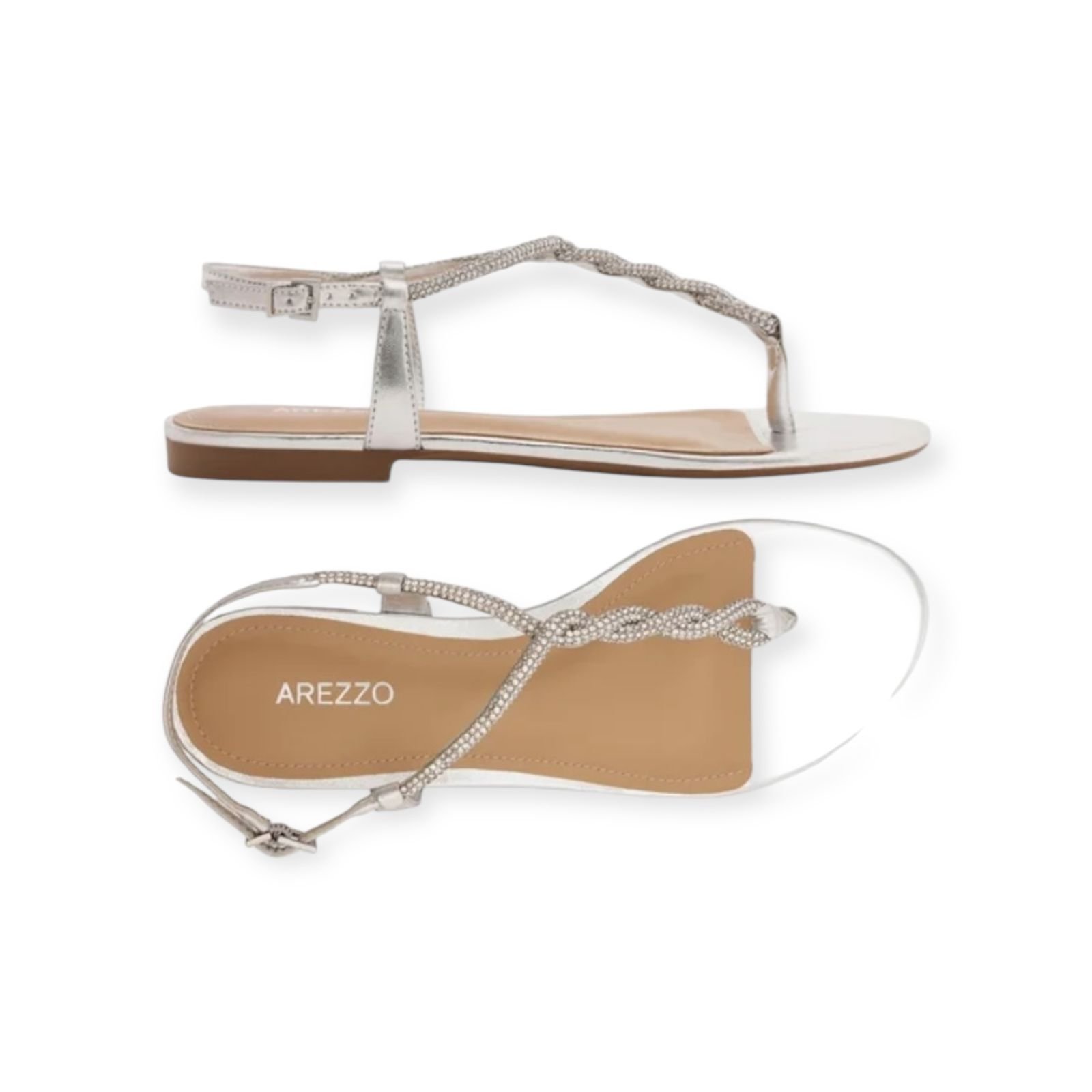 Sandália Rasteira Feminina Arezzo Slim Pedraria Strass Prata Prata 4