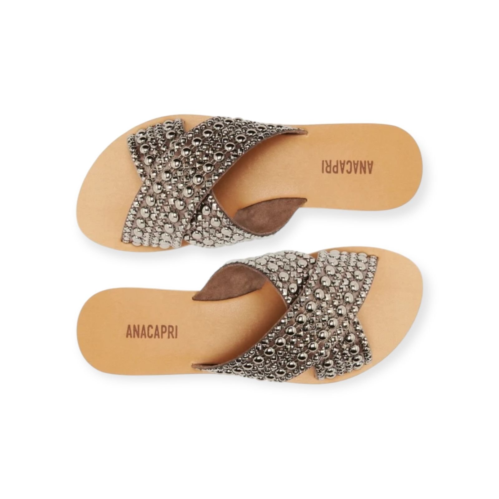 Sandália Rasteira Feminina Anacapri Tiras Cruzadas Pedrarias Prata Prata 4