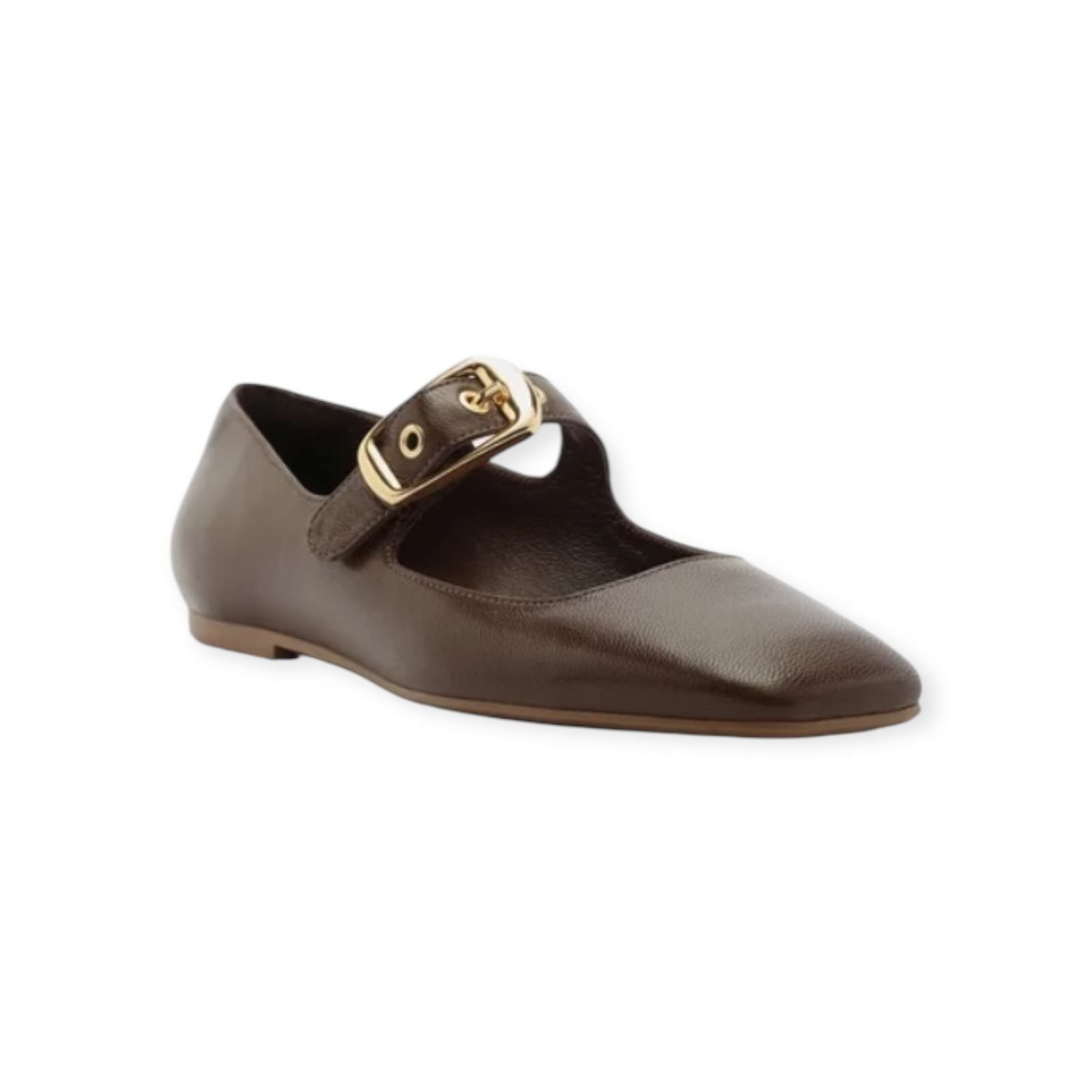 Sapatilha Feminina Arezzo Couro Bico Quadrado Fivela Marrom Marrom 2