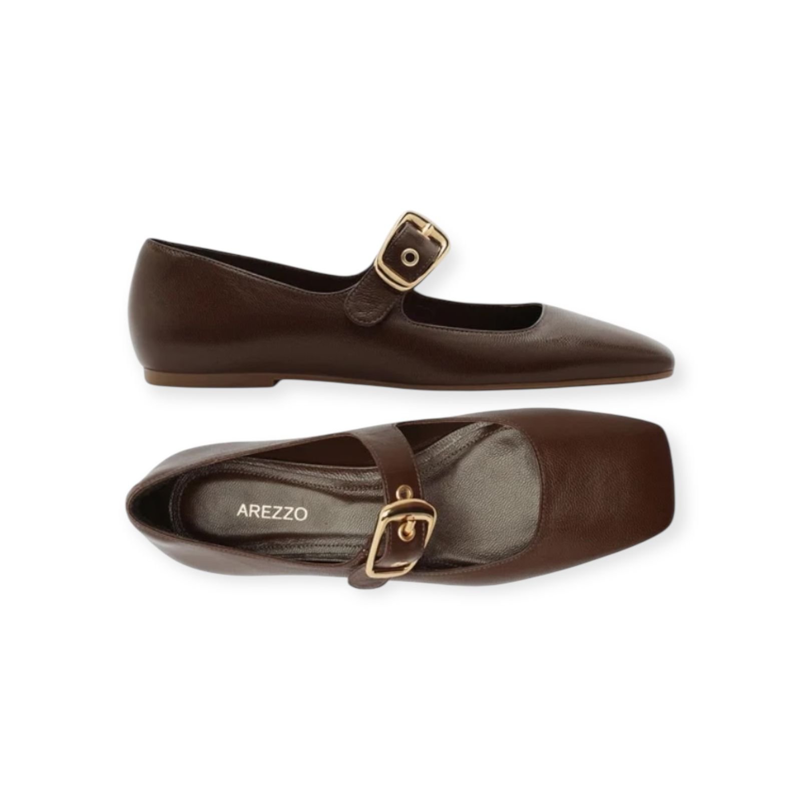 Sapatilha Feminina Arezzo Couro Bico Quadrado Fivela Marrom Marrom 3