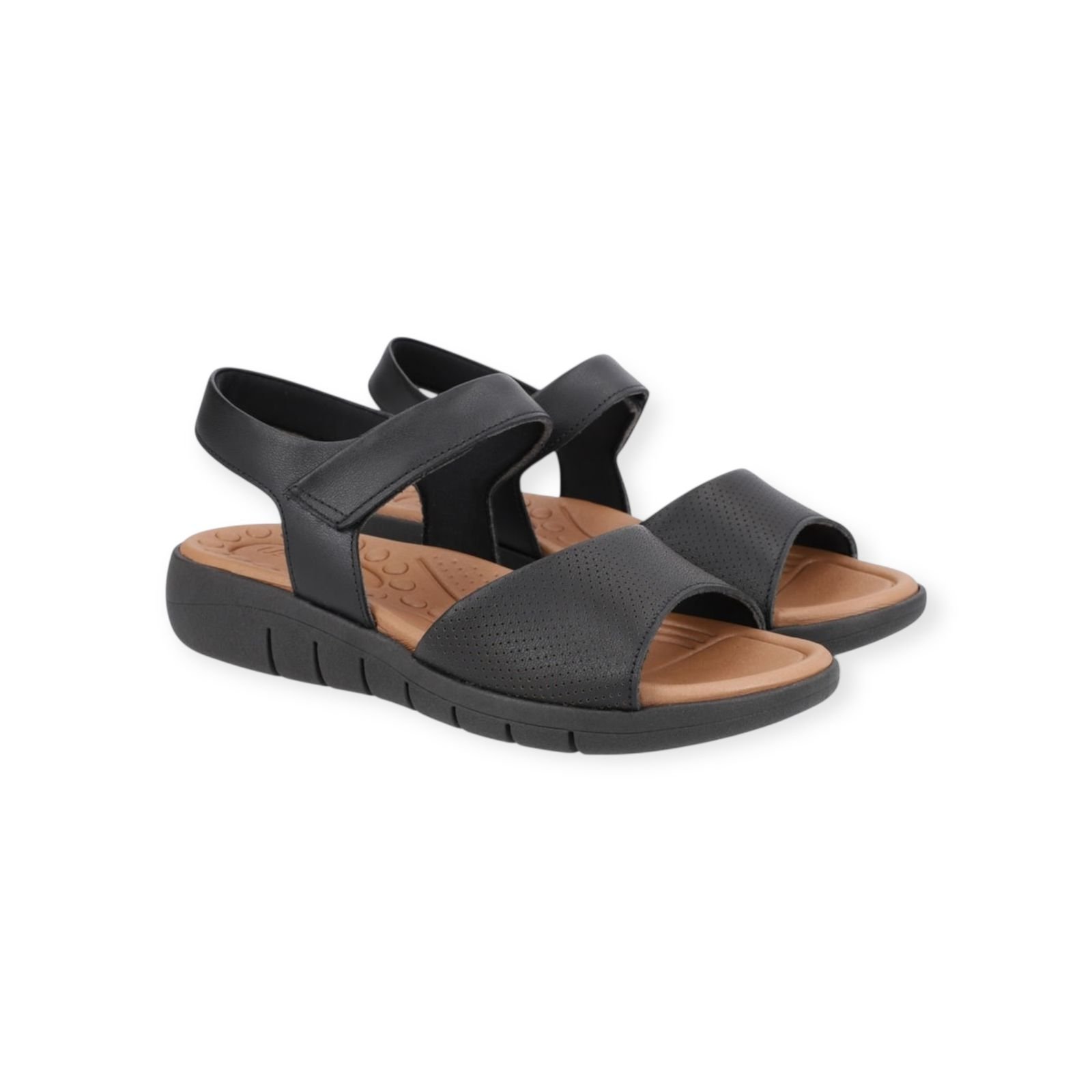 Sandalia Feminina Usaflex Couro Plataforma Tira Fecho Flex Preta Preto 2