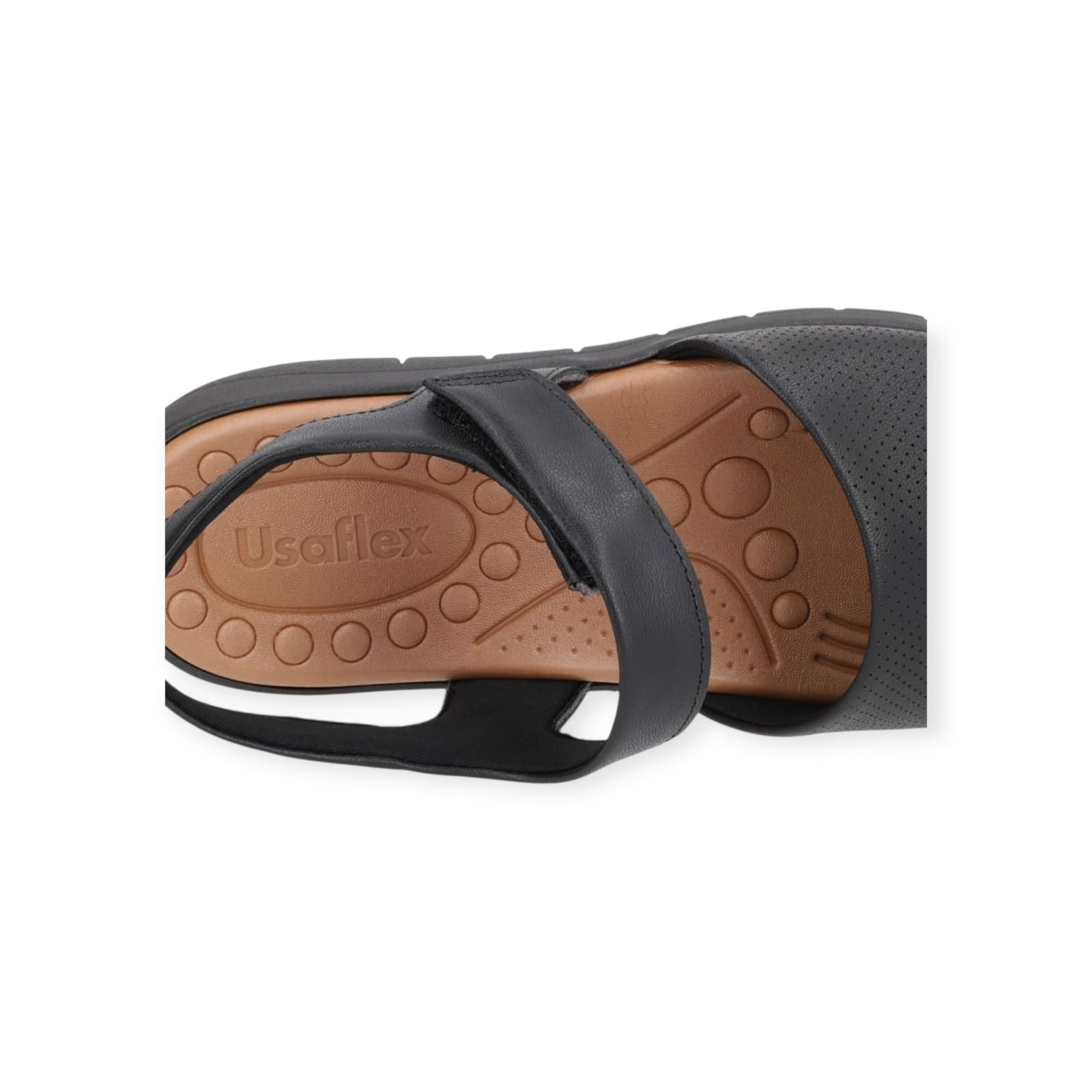 Sandalia Feminina Usaflex Couro Plataforma Tira Fecho Flex Preta Preto 4