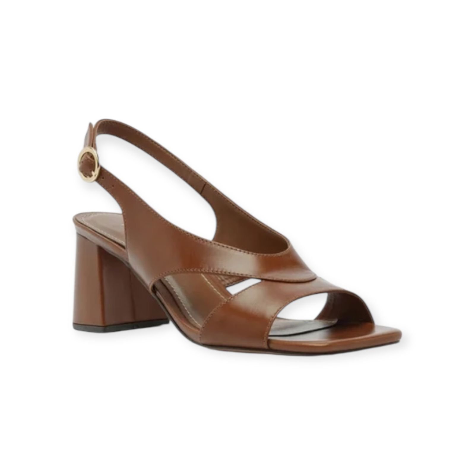 Sandália Feminina Arezzo Couro Slingback Tiras Salto Bloco Caramelo Caramelo 2