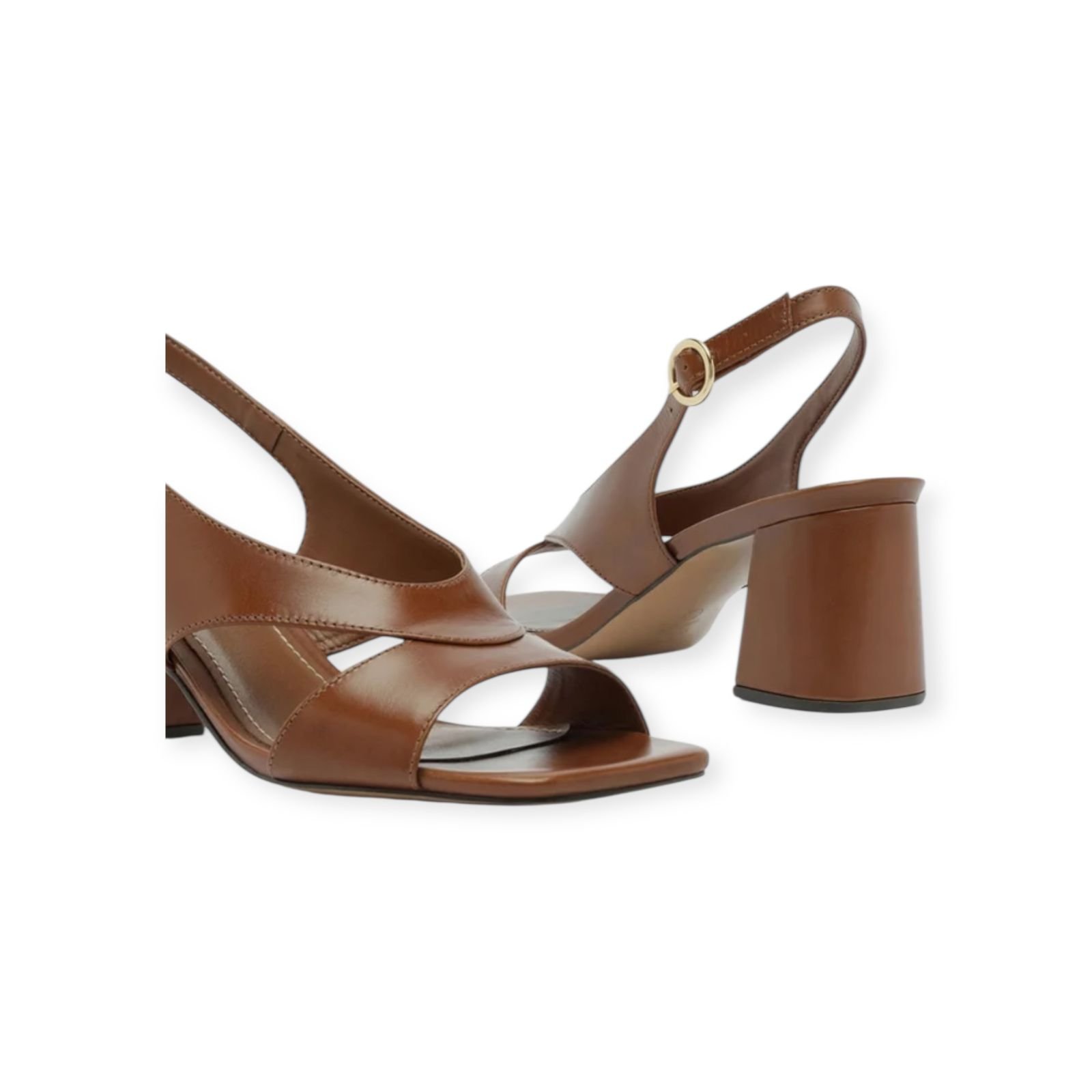 Sandália Feminina Arezzo Couro Slingback Tiras Salto Bloco Caramelo Caramelo 4