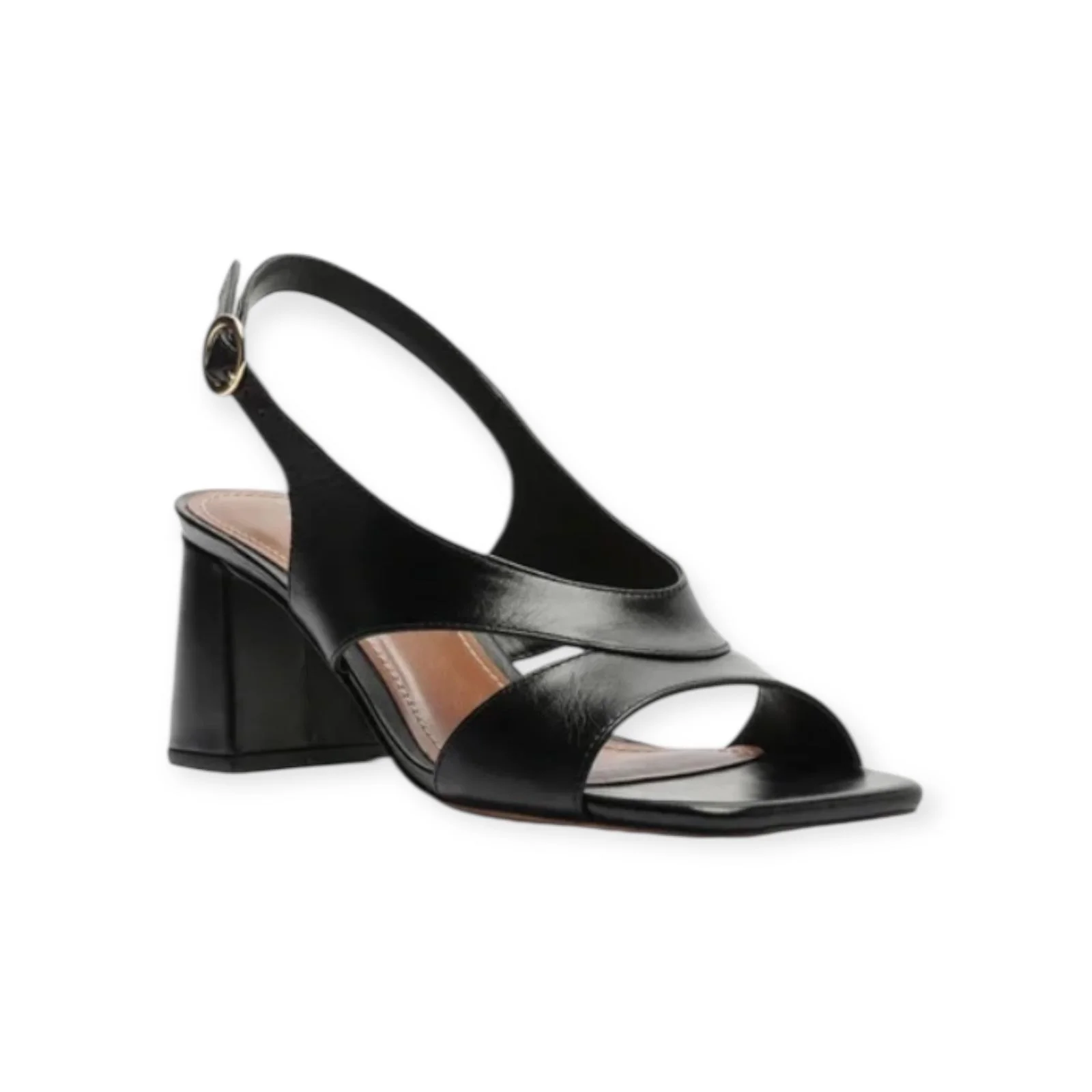 Sandália Feminina Arezzo Couro Slingback Tiras Salto Bloco Preta Preto 2