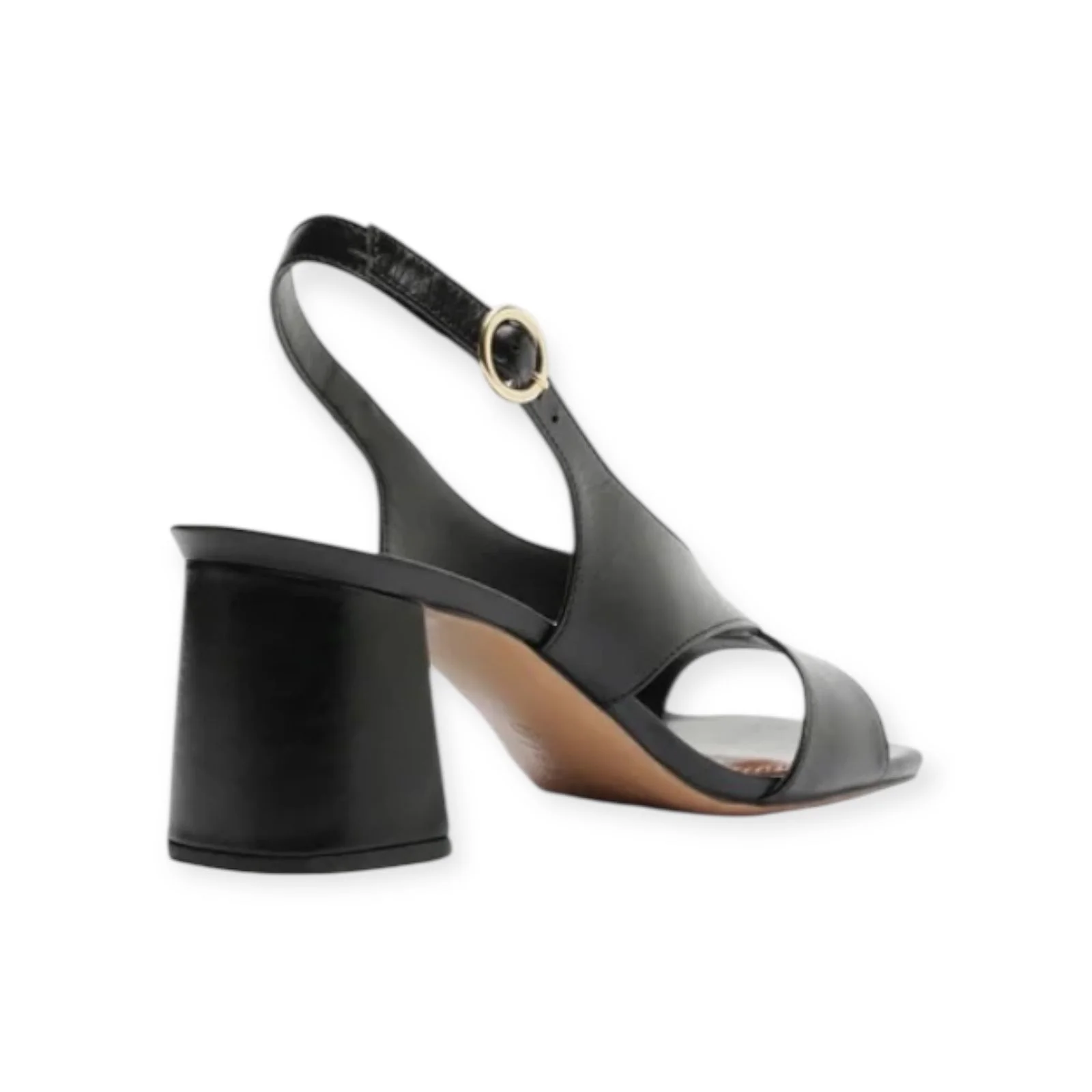 Sandália Feminina Arezzo Couro Slingback Tiras Salto Bloco Preta Preto 3