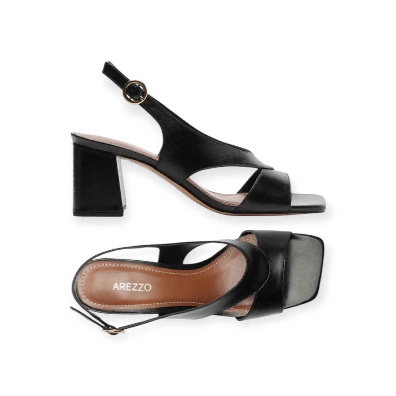 Sandália Feminina Arezzo Couro Slingback Tiras Salto Bloco Preta Preto 4
