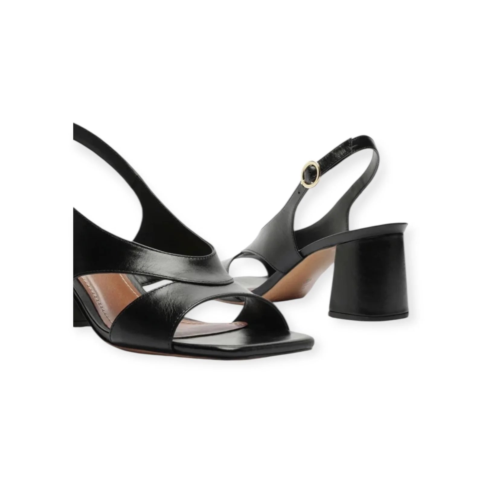 Sandália Feminina Arezzo Couro Slingback Tiras Salto Bloco Preta Preto 5