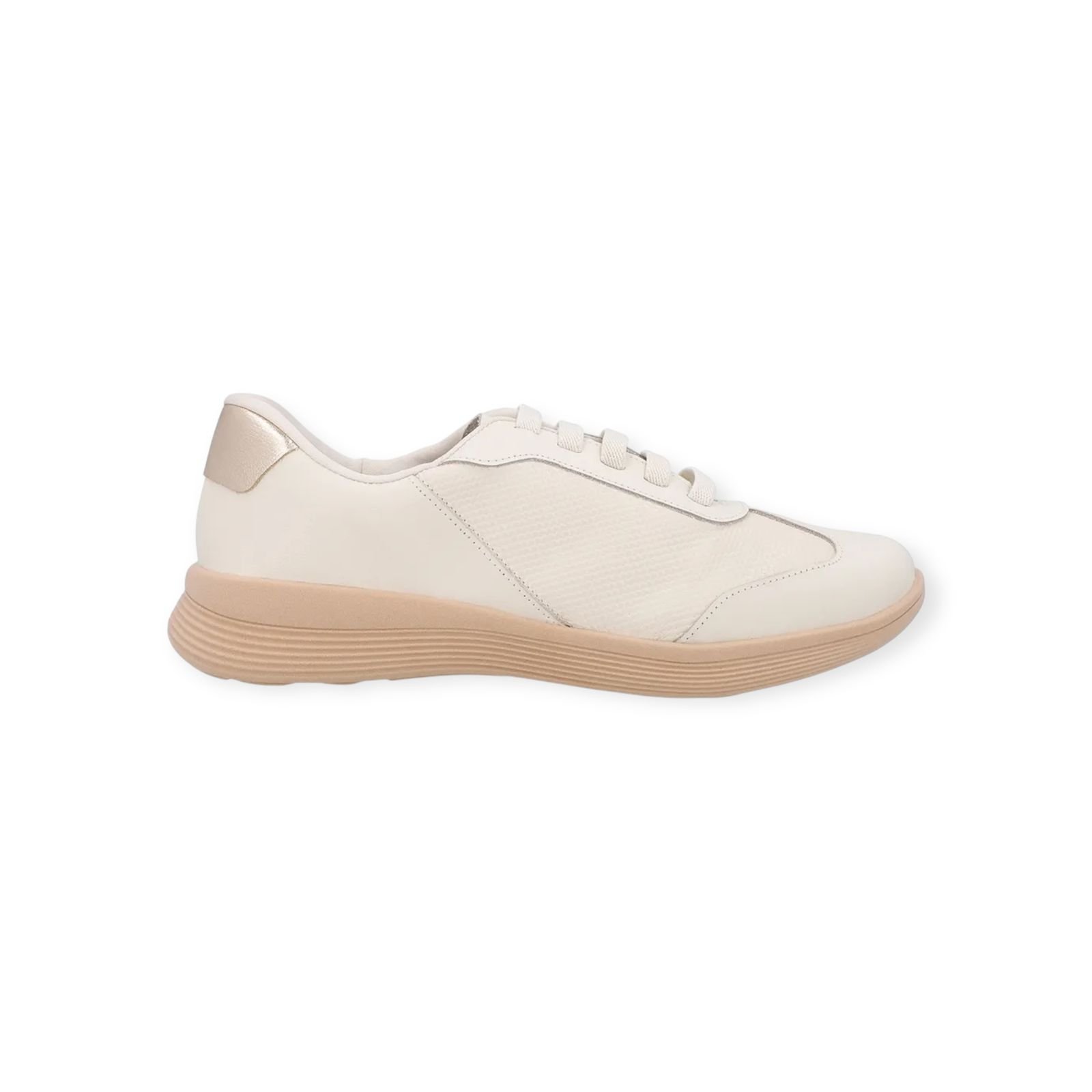 Tênis Feminino Usaflex Couro Cadarço Elástico Básico Creme