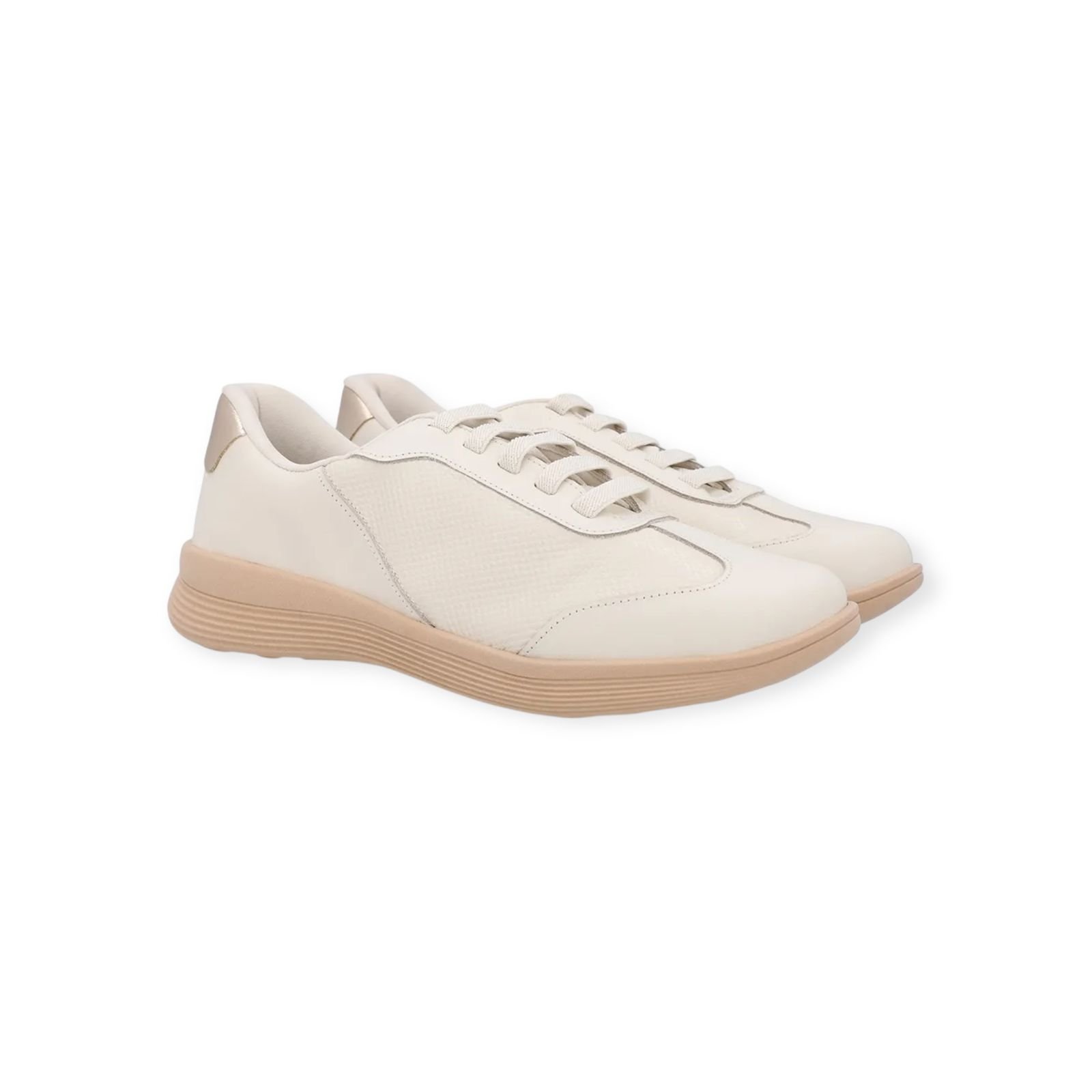Tênis Feminino Usaflex Couro Cadarço Elástico Básico Creme Bege 2