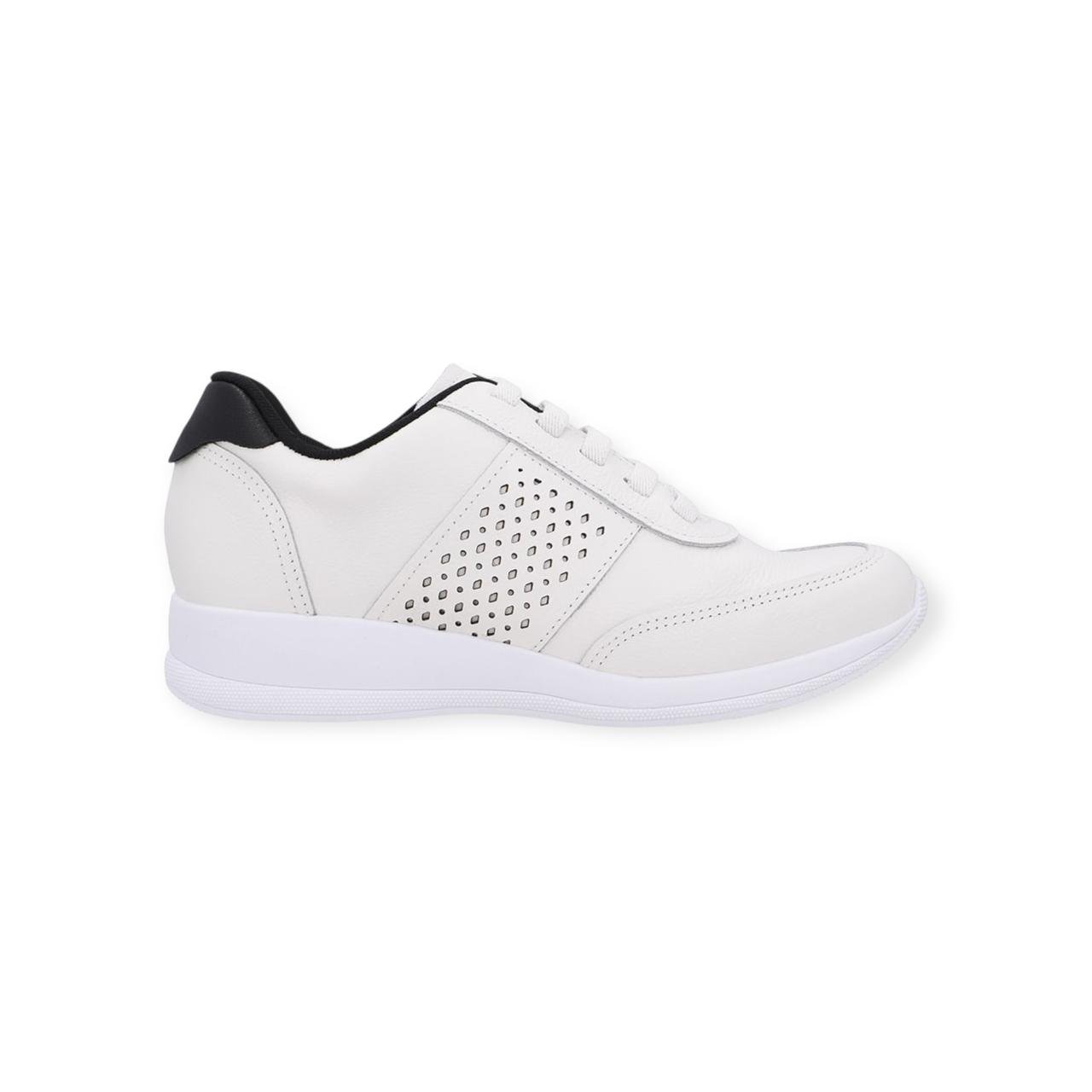 Tênis Feminino Usaflex Couro Detalhe Lateral Cadarço Elástico Branco