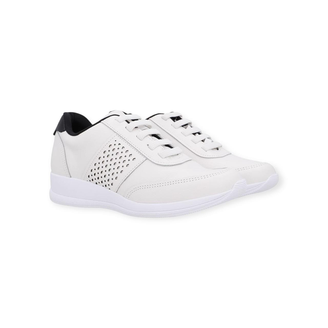 Tênis Feminino Usaflex Couro Detalhe Lateral Cadarço Elástico Branco Branco 2