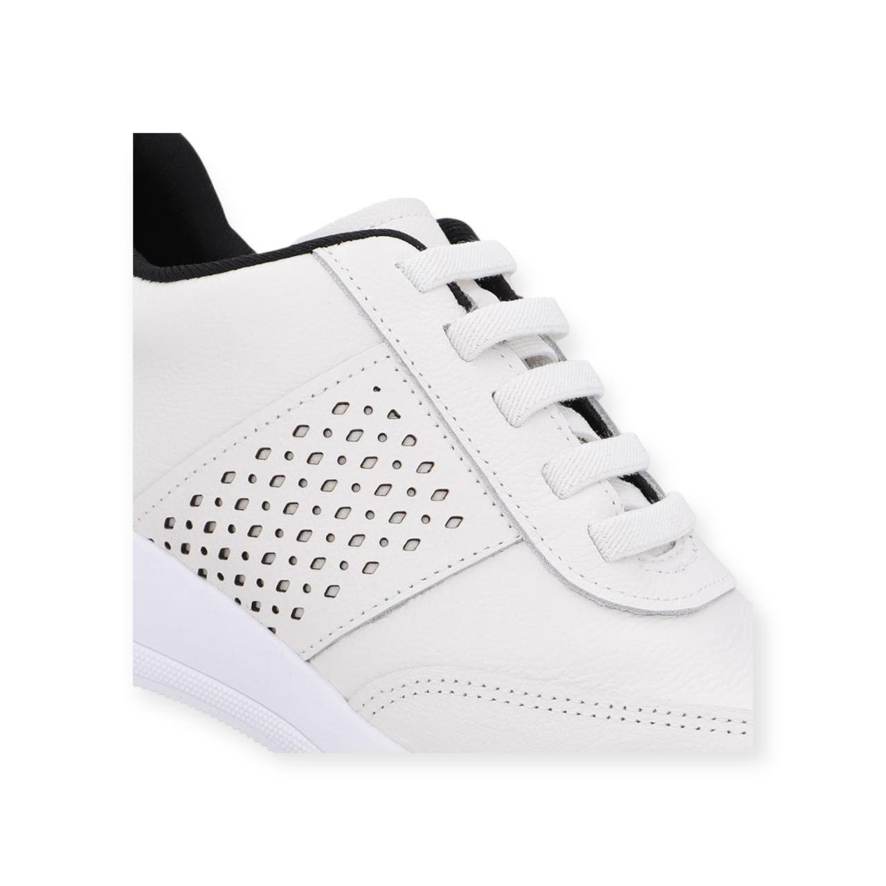 Tênis Feminino Usaflex Couro Detalhe Lateral Cadarço Elástico Branco Branco 3