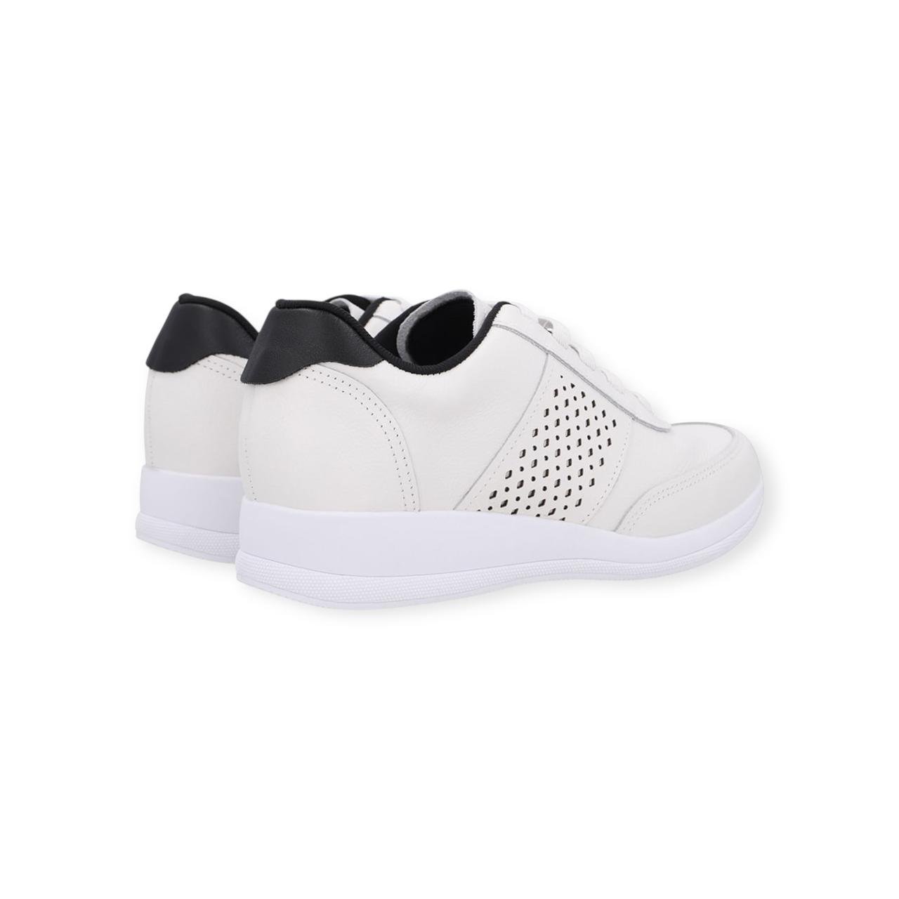 Tênis Feminino Usaflex Couro Detalhe Lateral Cadarço Elástico Branco Branco 4