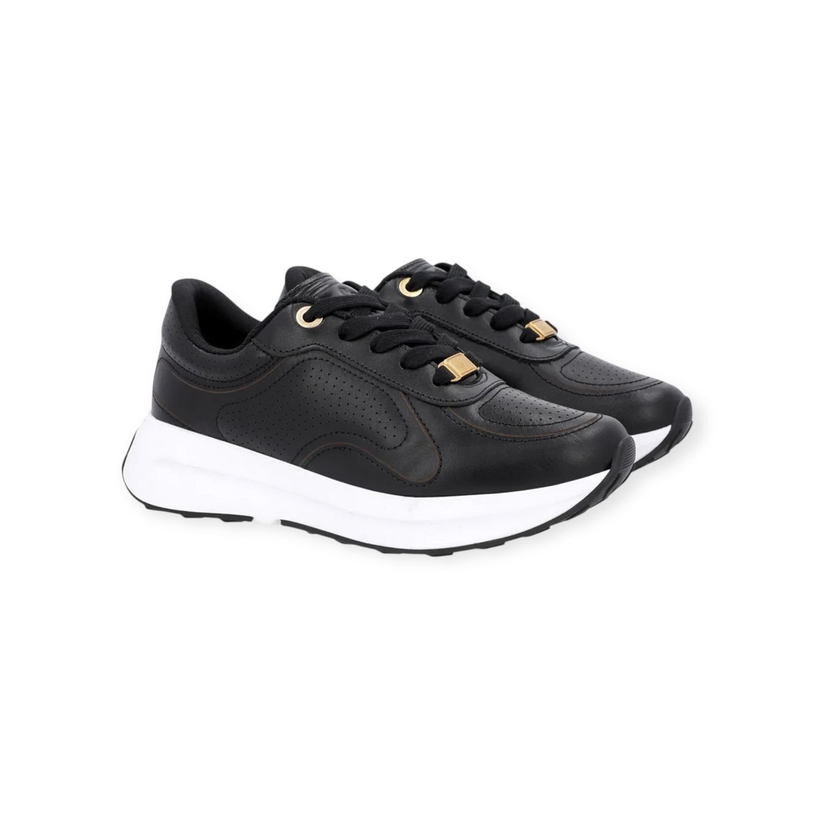 Tênis Feminino Usaflex Couro Casual Sola Alta Preto Preto 2