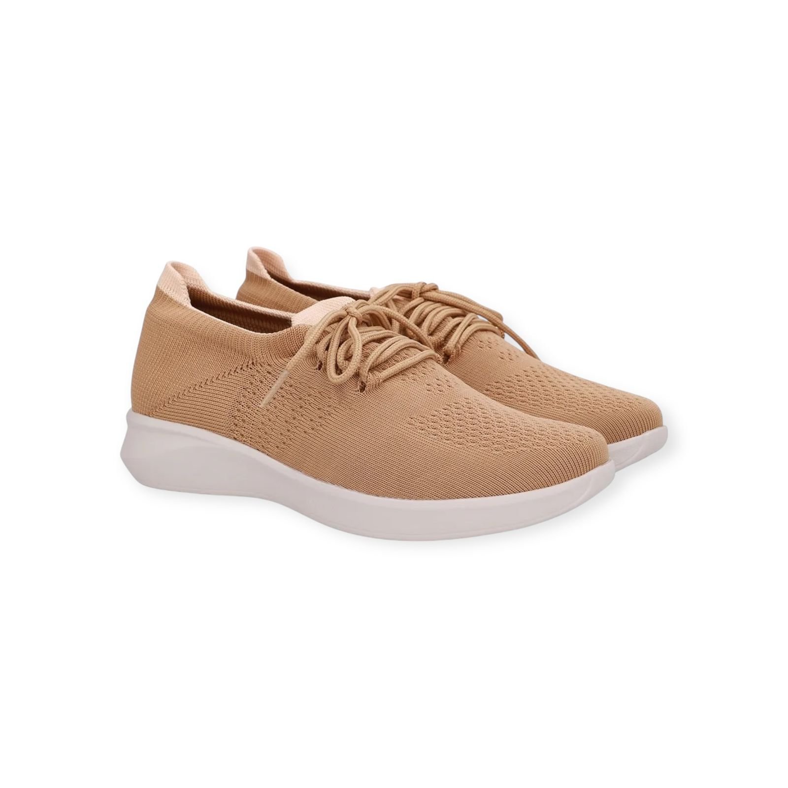 Tênis Feminino Usaflex Tricot Cadarço Casual Bege Bege 2