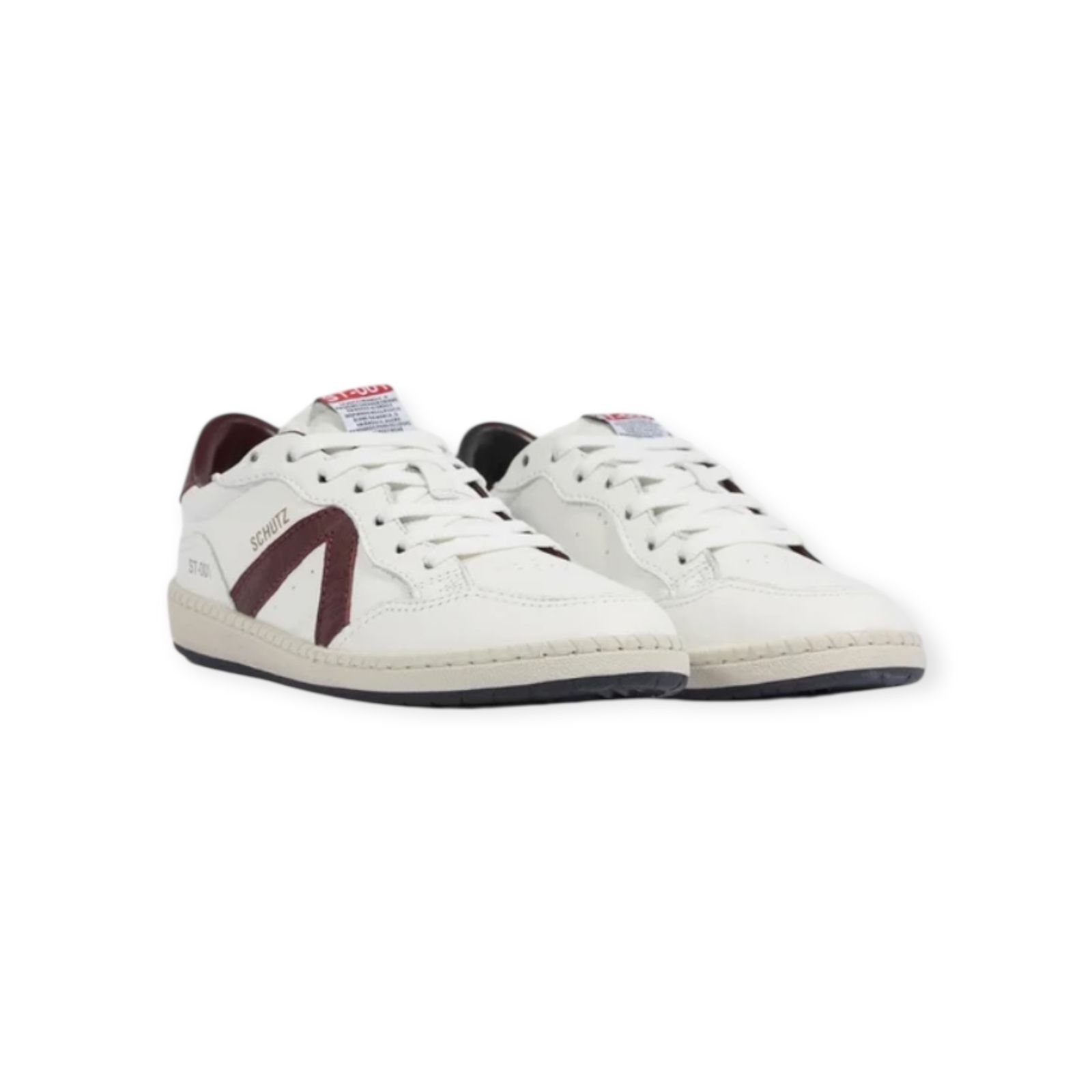 Tênis Feminino Schutz Couro ST 001 Casual Branco Branco/Bordô 2