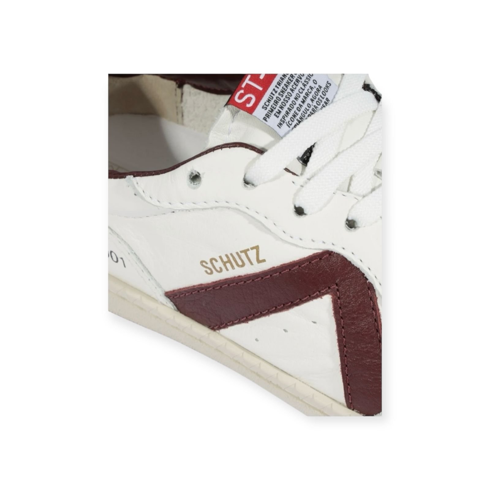 Tênis Feminino Schutz Couro ST 001 Casual Branco Branco/Bordô 5