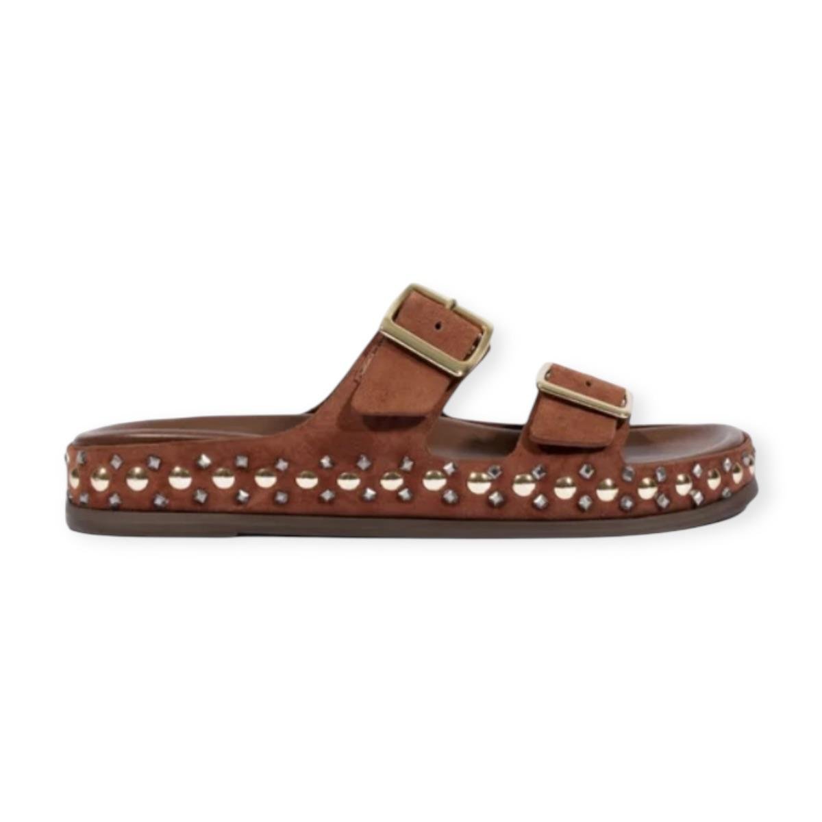 Sandália Papete Feminina Schutz Studs Camurça Marrom