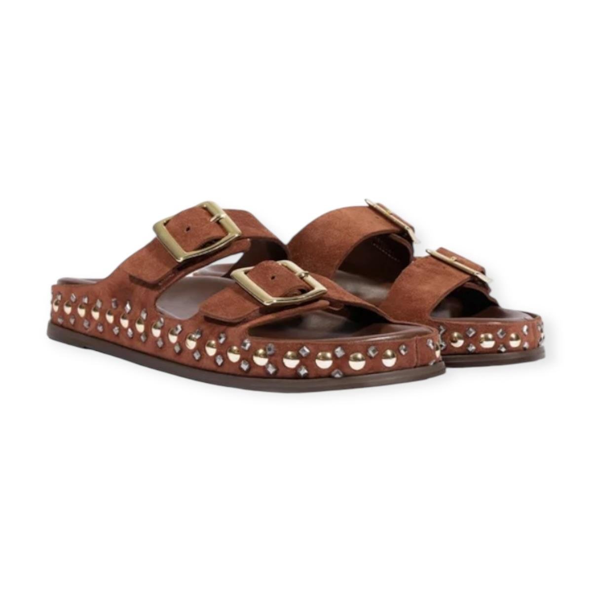 Sandália Papete Feminina Schutz Studs Camurça Marrom Marrom 2
